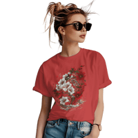 Thumbnail for Elegant Japanese Flowers T-Shirt with Stunning Blossom Design Red