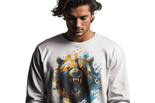 Fierce Bear Crewneck Sweatshirt: Bold Artistry Meets Comfort White