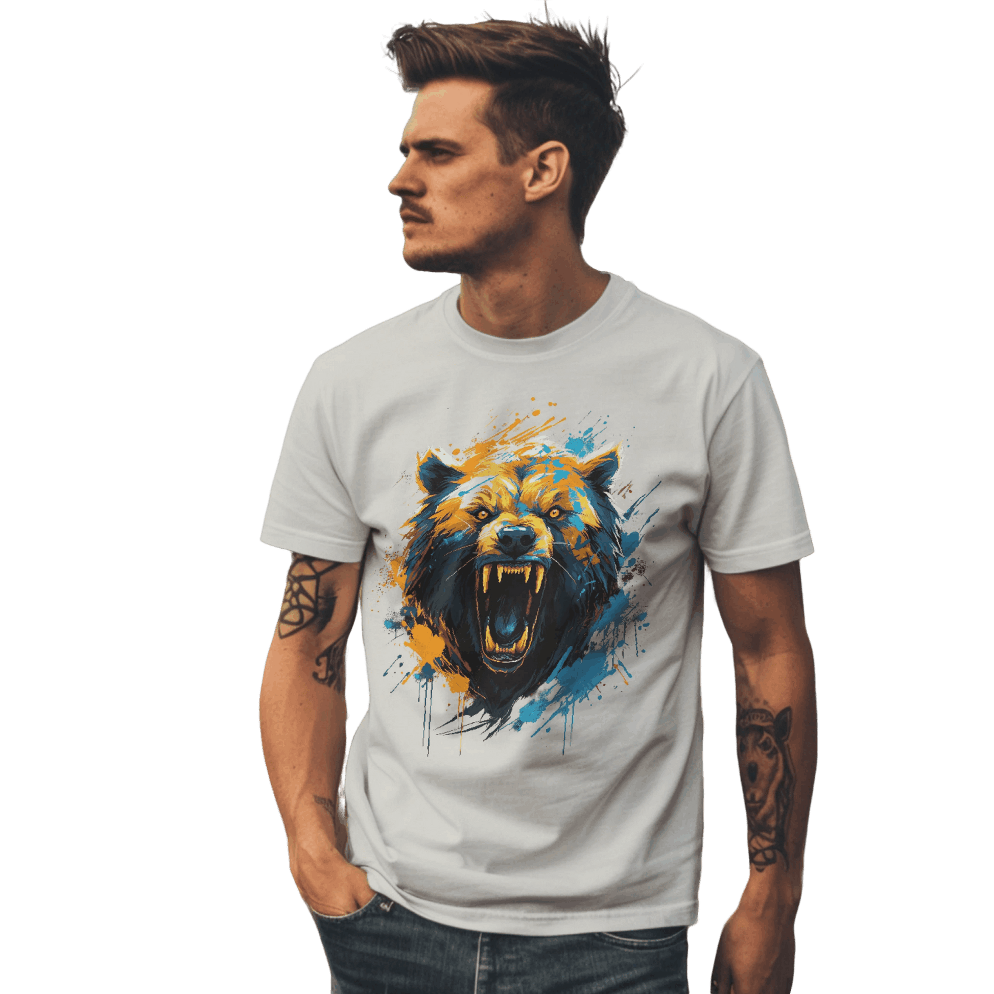 Fierce Bear Unisex T-Shirt - Make a Bold Style Statement Silver