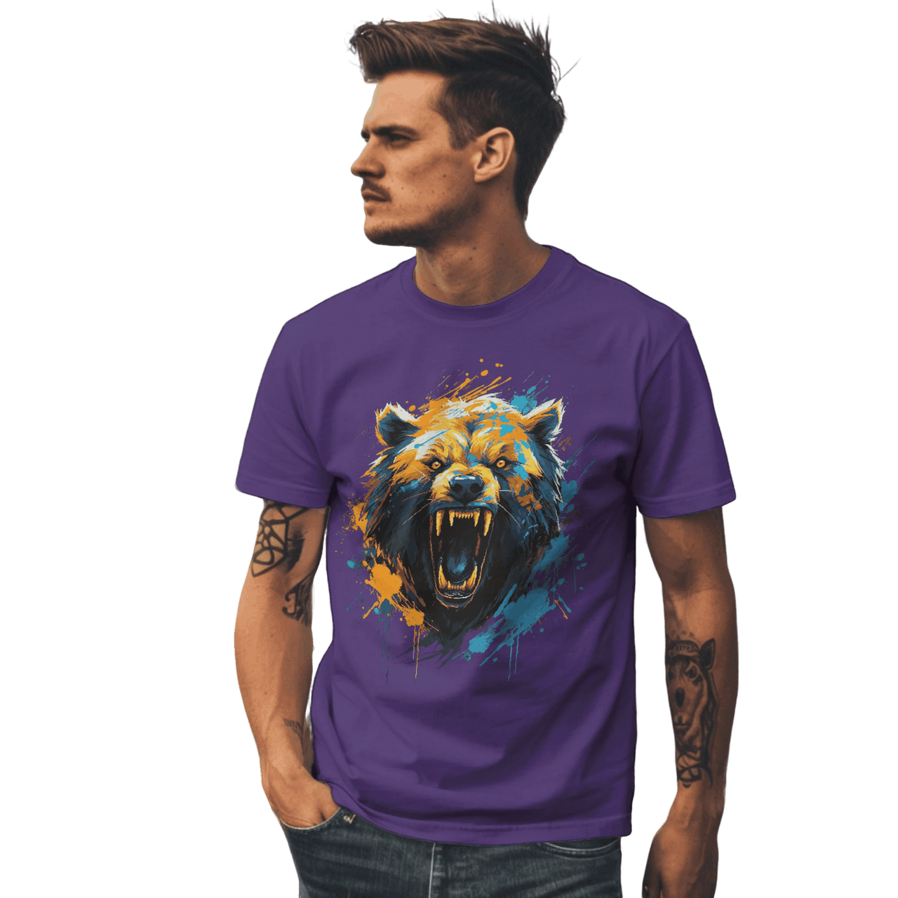 Fierce Bear Unisex T-Shirt - Make a Bold Style Statement Team Purple