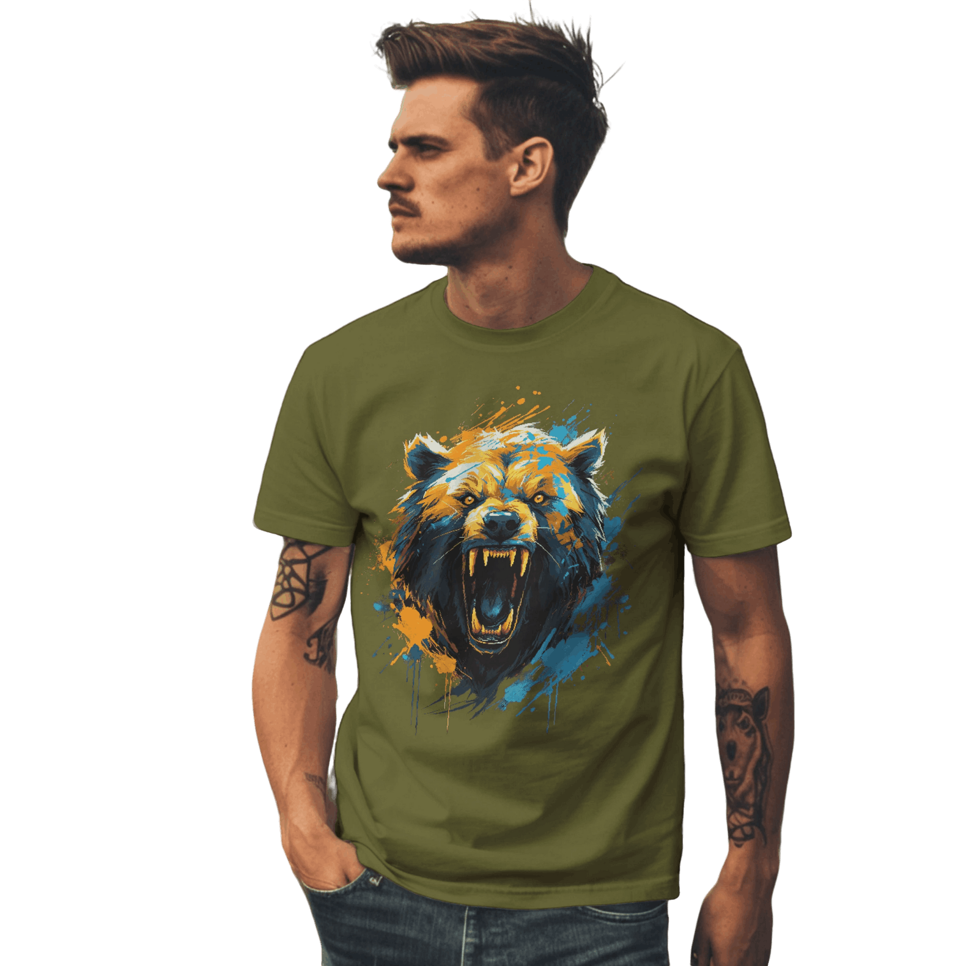 Fierce Bear Unisex T-Shirt - Make a Bold Style Statement Olive