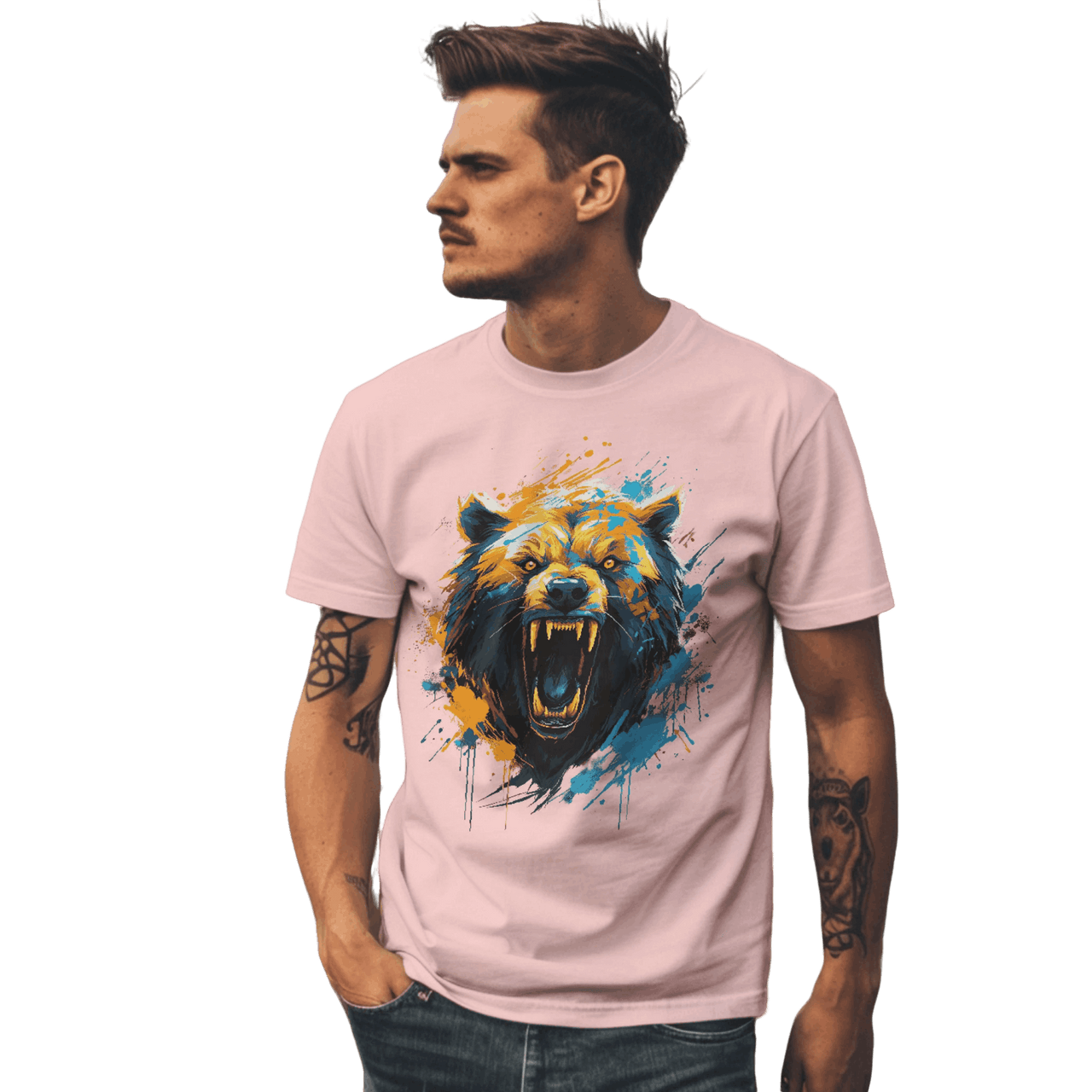 Fierce Bear Unisex T-Shirt - Make a Bold Style Statement Pink