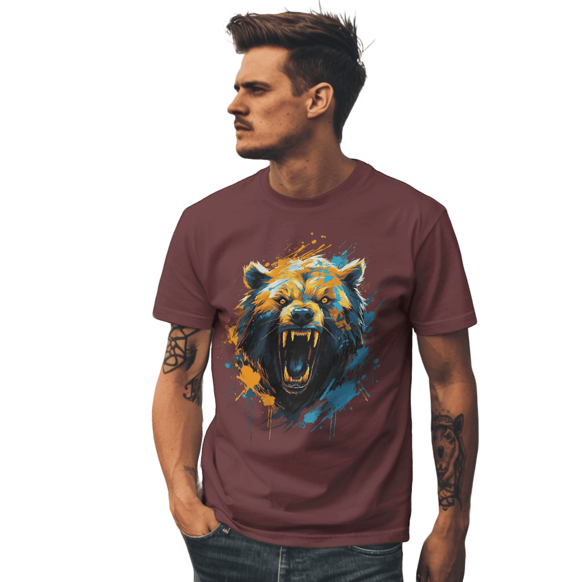 Fierce Bear Unisex T-Shirt - Make a Bold Style Statement Maroon