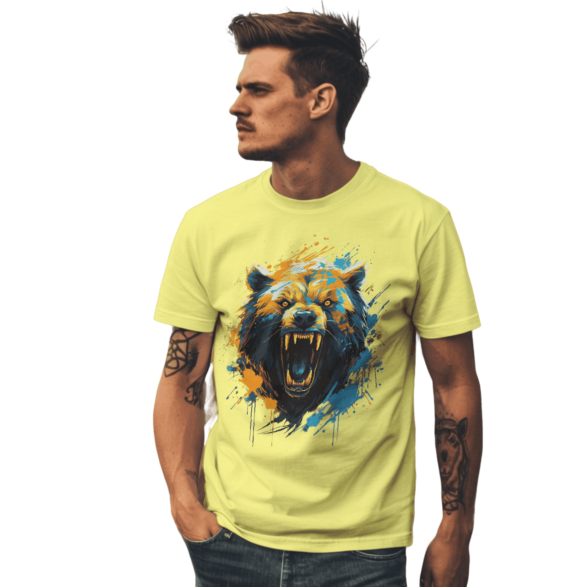 Fierce Bear Unisex T-Shirt - Make a Bold Style Statement Yellow