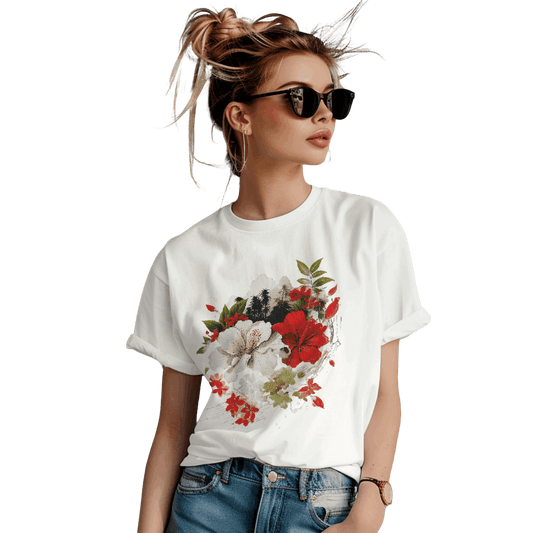 Floral Harmony Japanese T-Shirt for Elegant Style and Comfort White