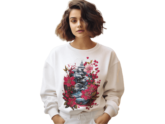 Japanese Dream Crewneck Sweatshirt for Serenity and Style White