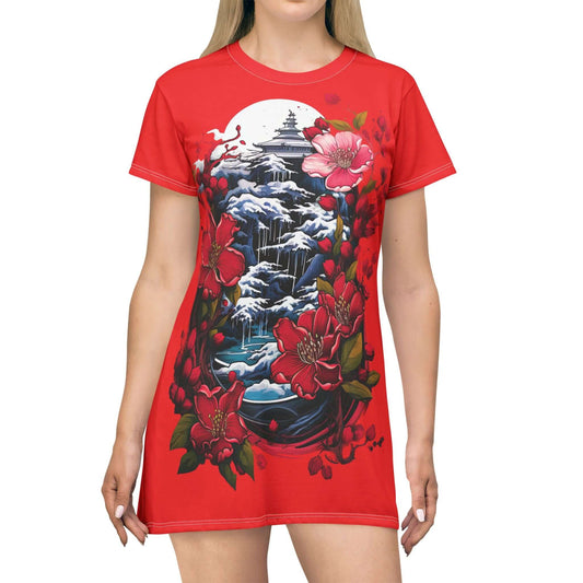 Japanese Dream Red All-Over-Print T-Shirt Dress Red