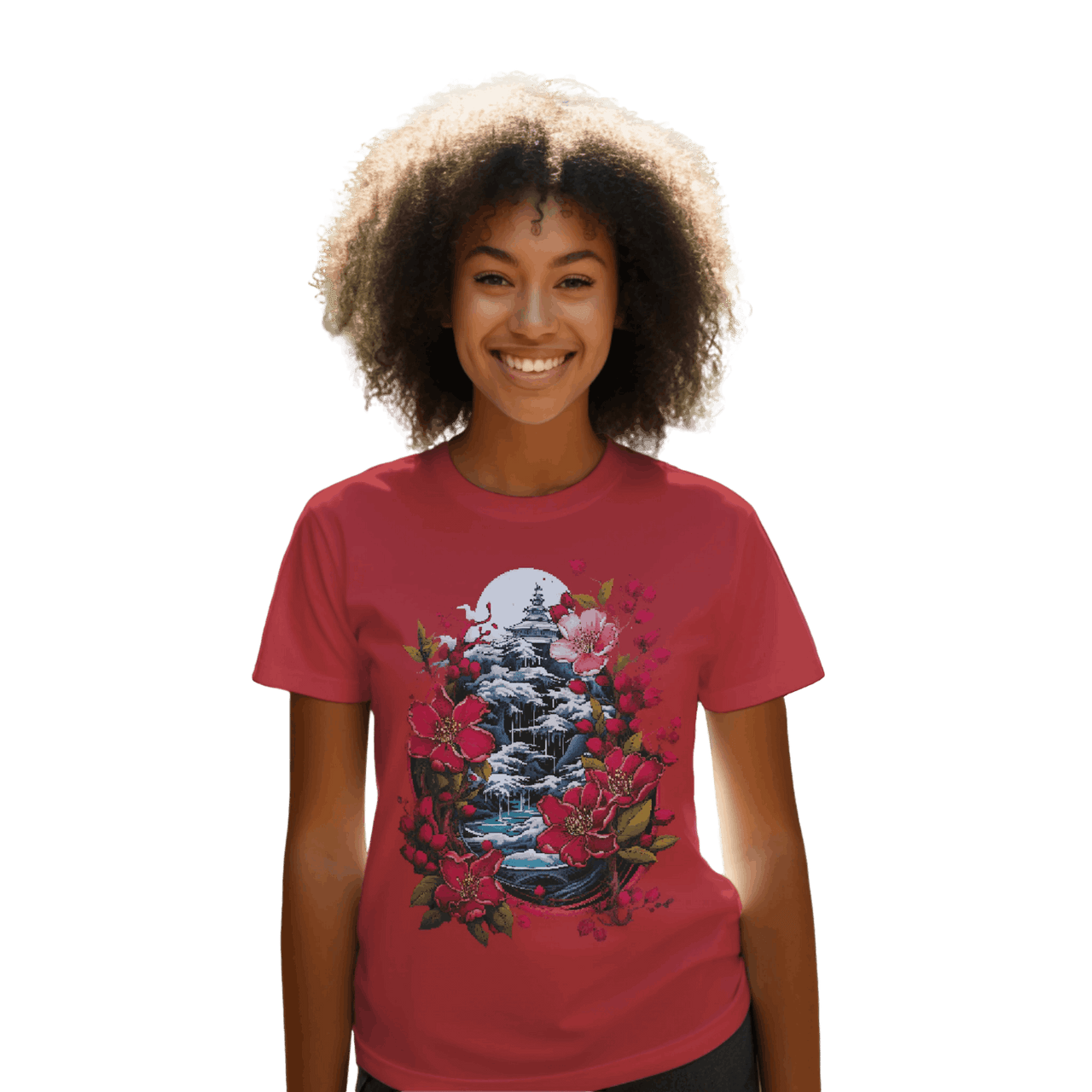 Japanese Dream T-Shirt for Serene Landscapes and Majestic Temples Red