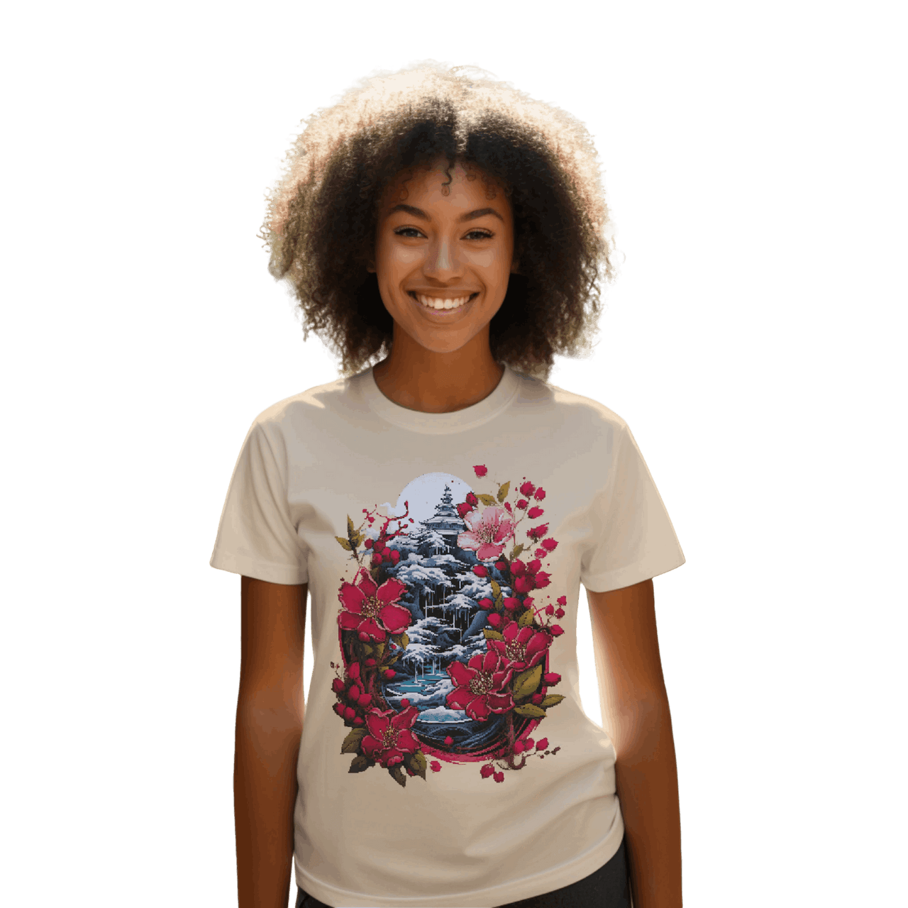 Japanese Dream T-Shirt for Serene Landscapes and Majestic Temples Soft Cream