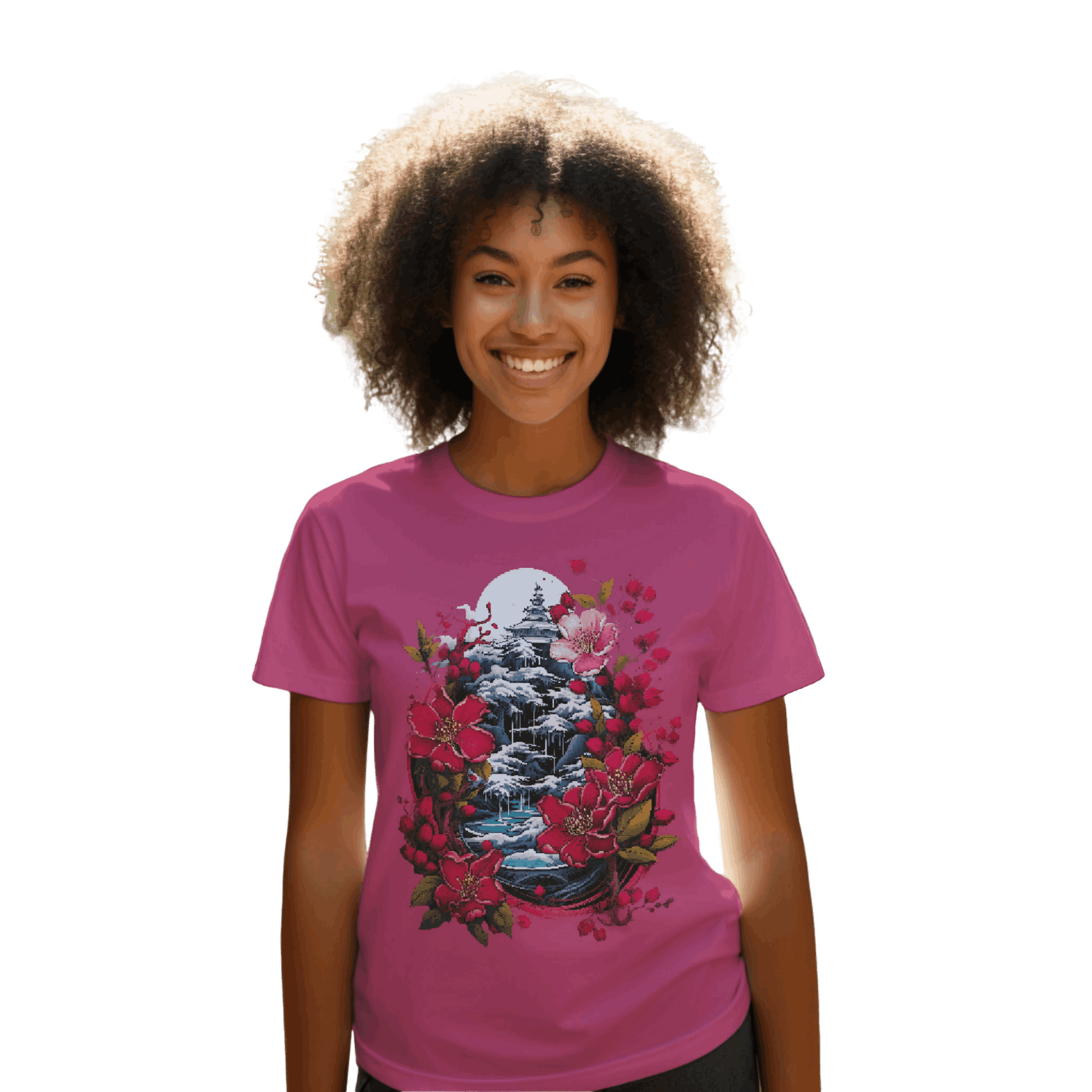 Japanese Dream T-Shirt for Serene Landscapes and Majestic Temples Berry