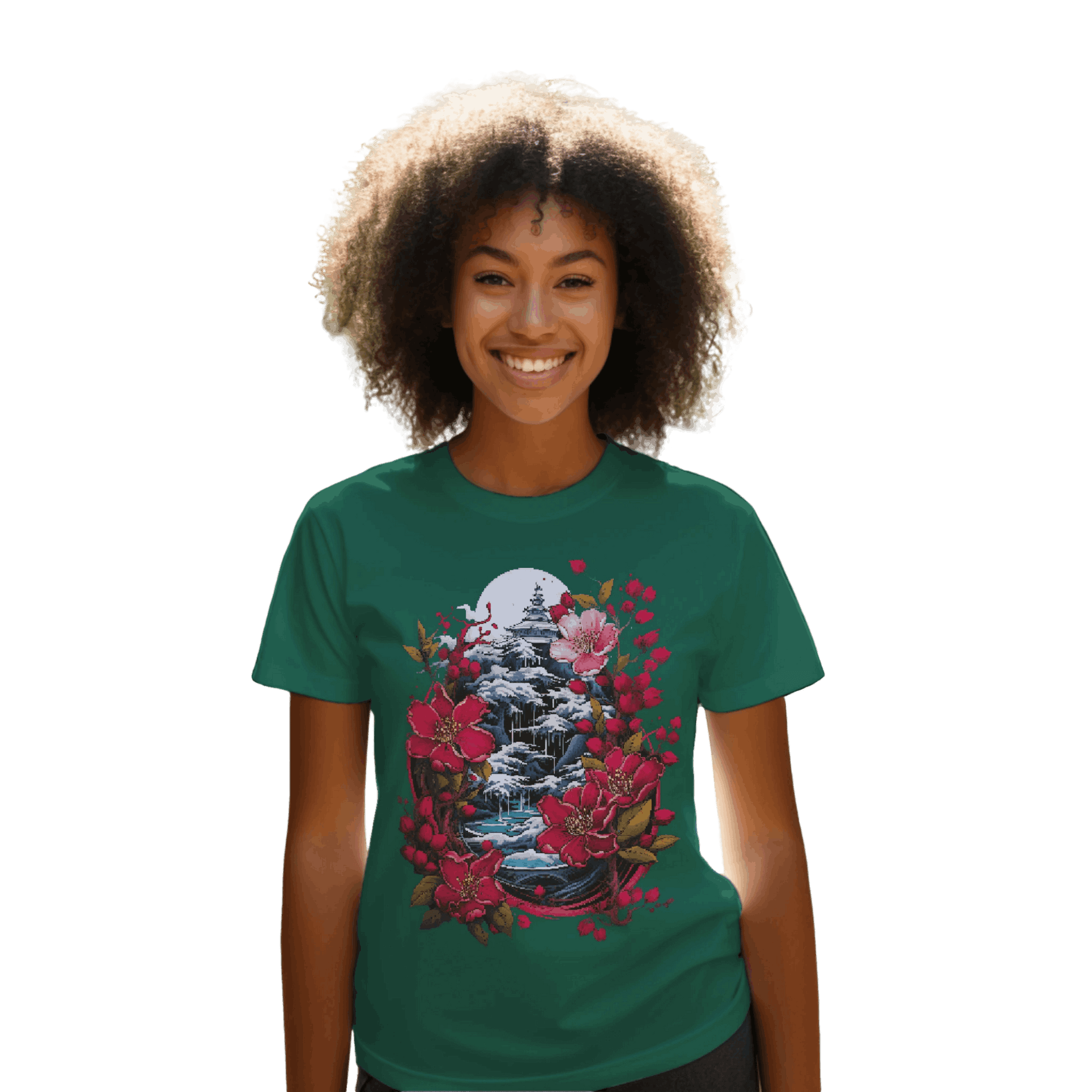 Japanese Dream T-Shirt for Serene Landscapes and Majestic Temples Kelly