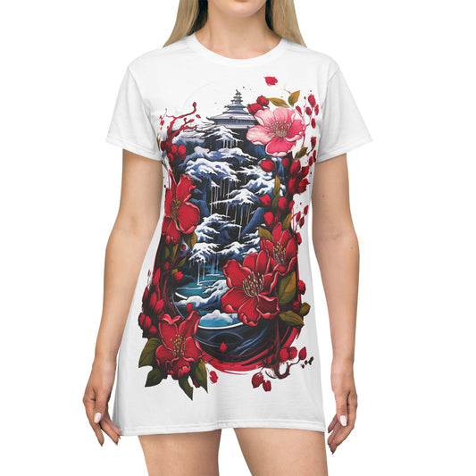 Japanese Dream White All-Over-Print T-Shirt Dress for Serenity White