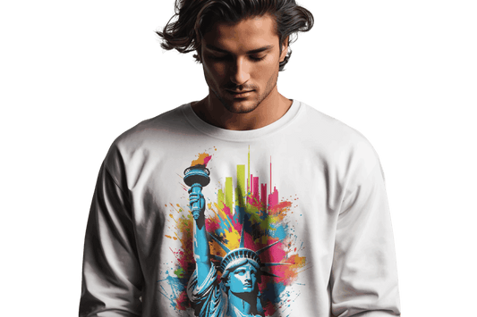 Majestic Statue Liberty Sweatshirt: Iconic Artistry Close to Your Heart White