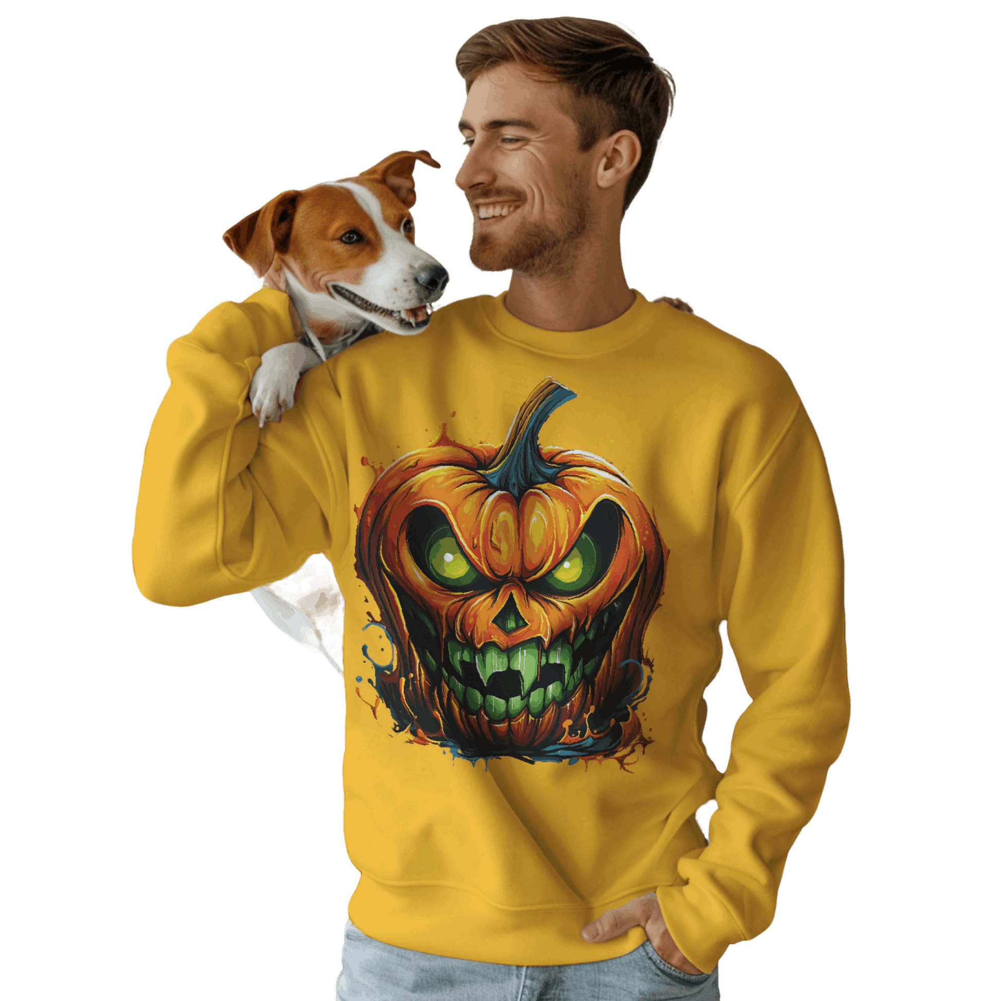 Menacing Halloween Pumpkin Sweatshirt for Fun and Whimsy Gold