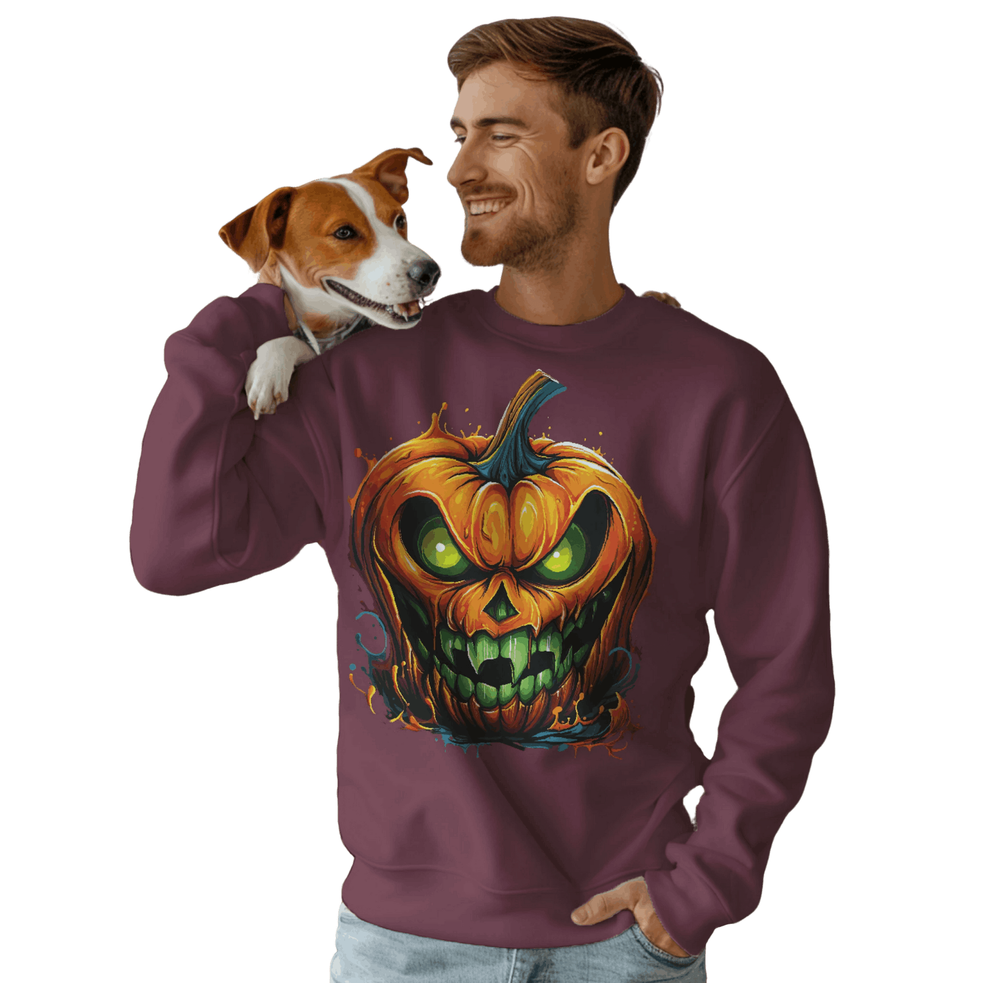 Menacing Halloween Pumpkin Sweatshirt for Fun and Whimsy Maroon