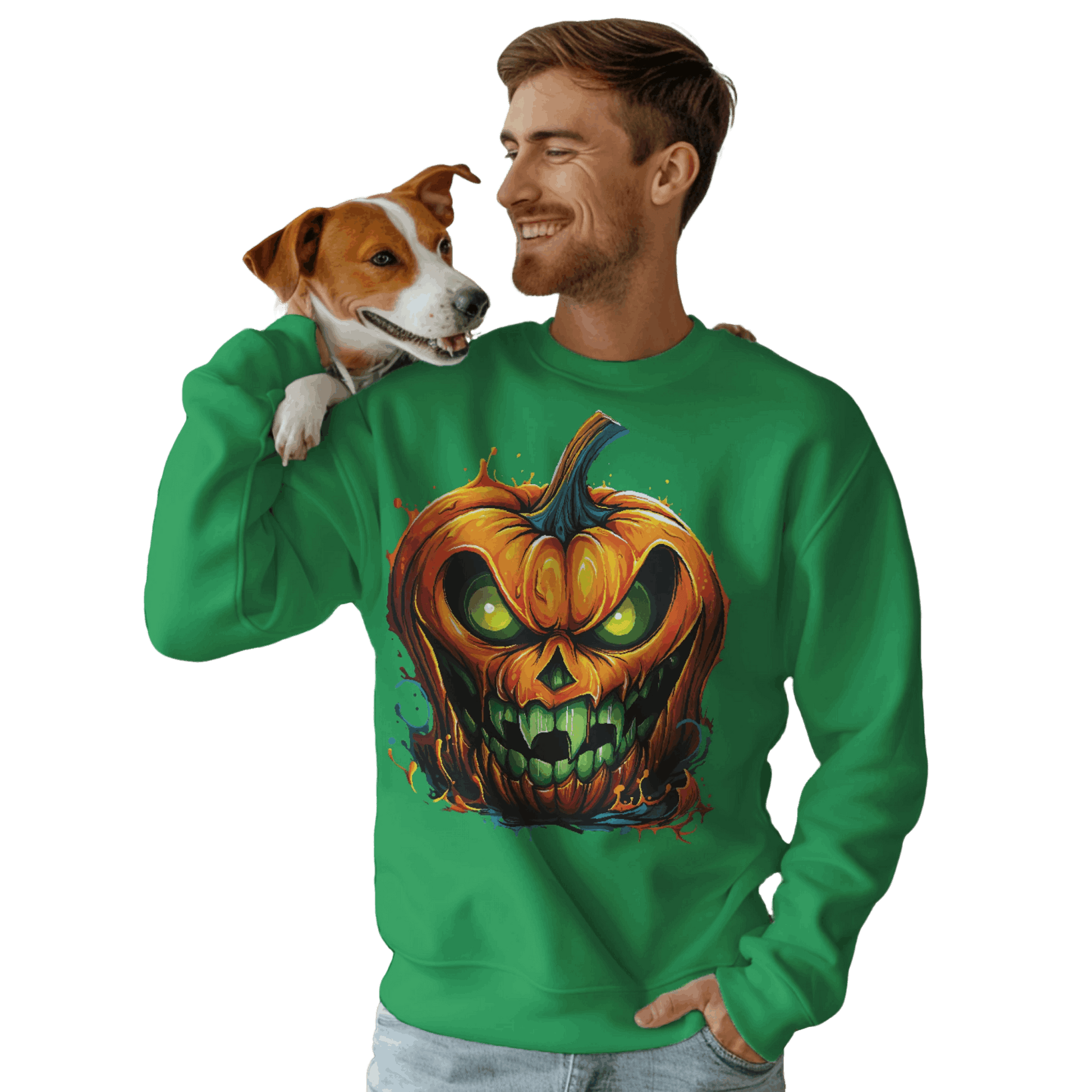 Menacing Halloween Pumpkin Sweatshirt for Fun and Whimsy Irish Green