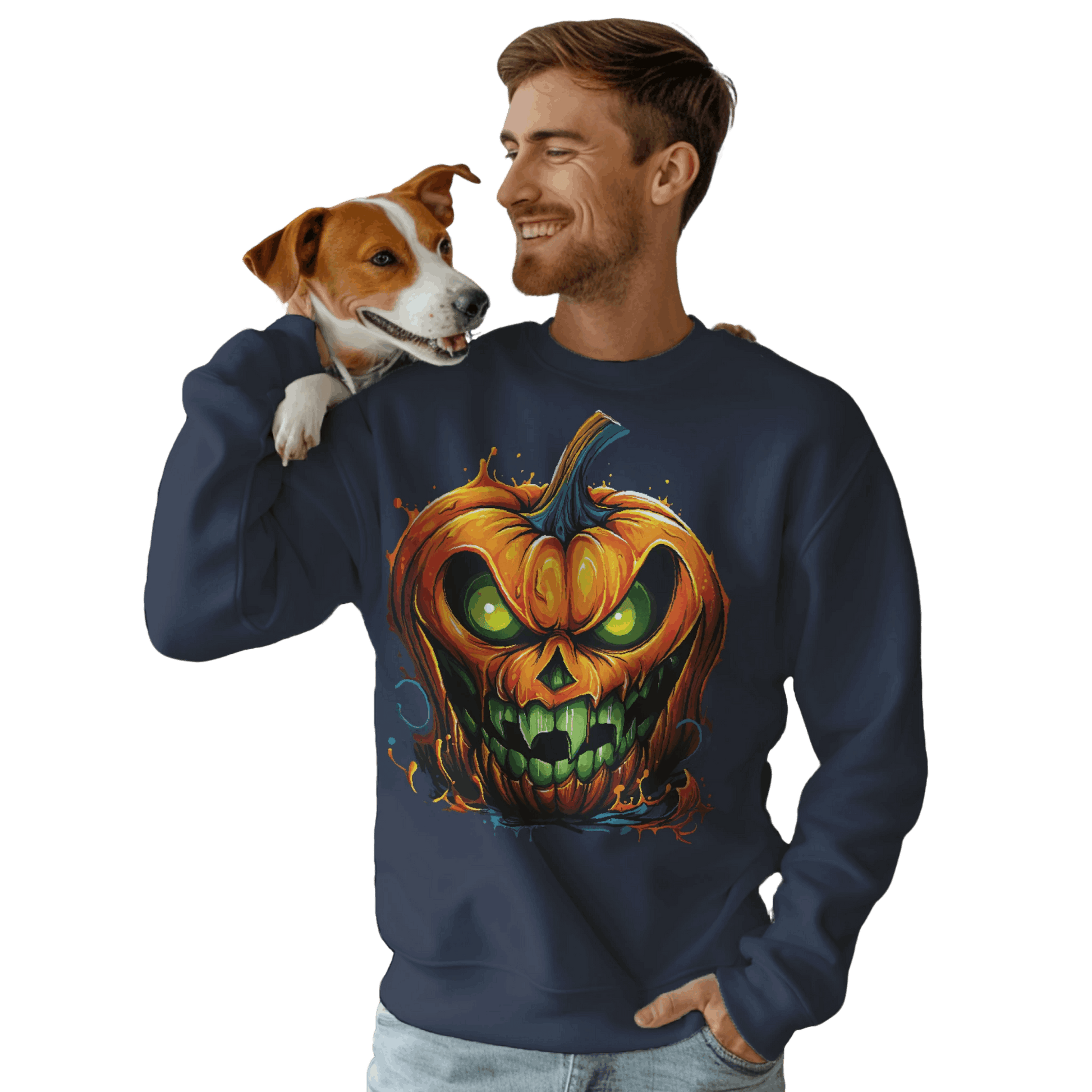 Menacing Halloween Pumpkin Sweatshirt for Fun and Whimsy Navy