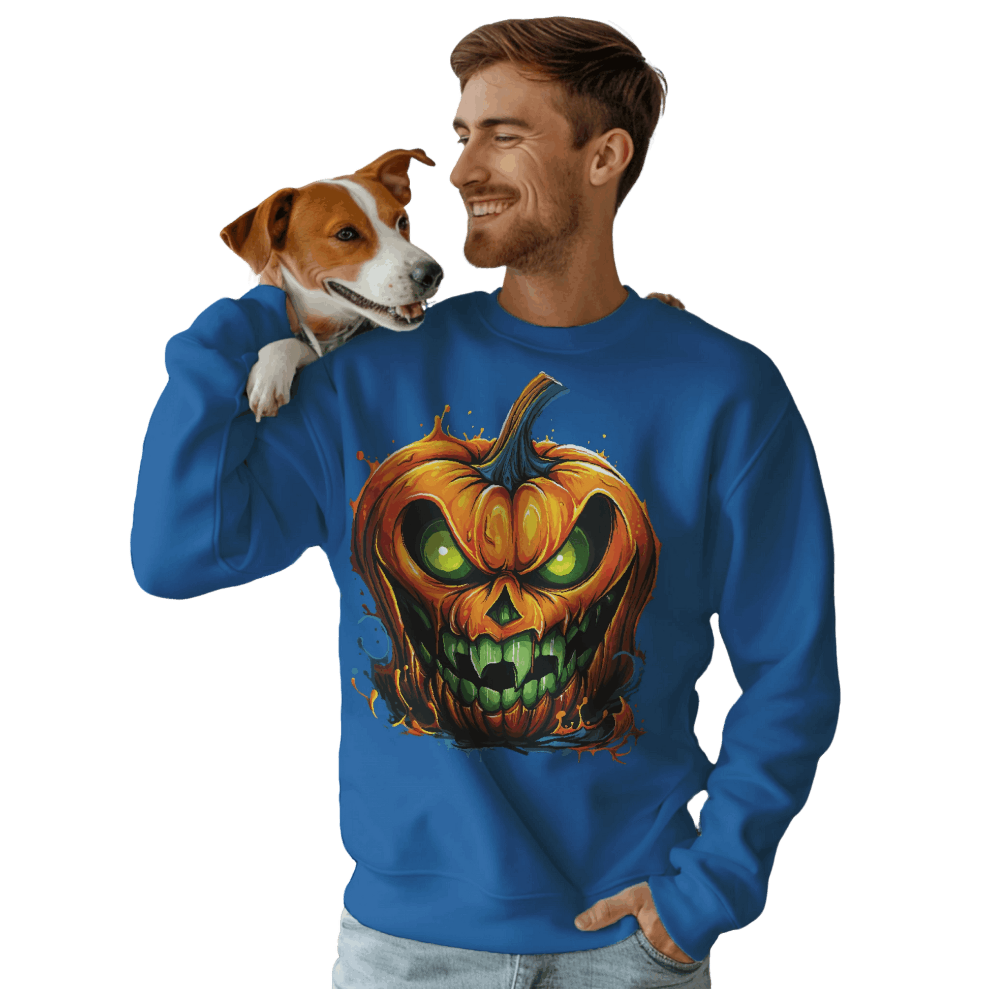 Menacing Halloween Pumpkin Sweatshirt for Fun and Whimsy Royal