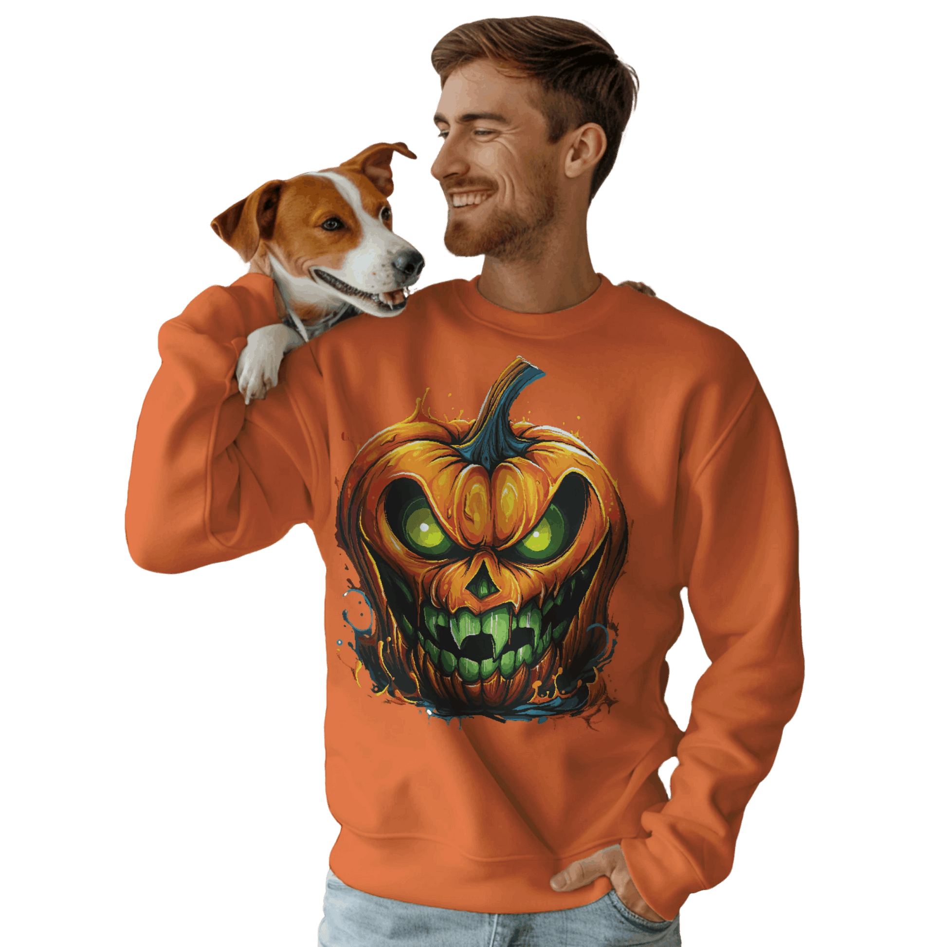 Menacing Halloween Pumpkin Sweatshirt for Fun and Whimsy Orange