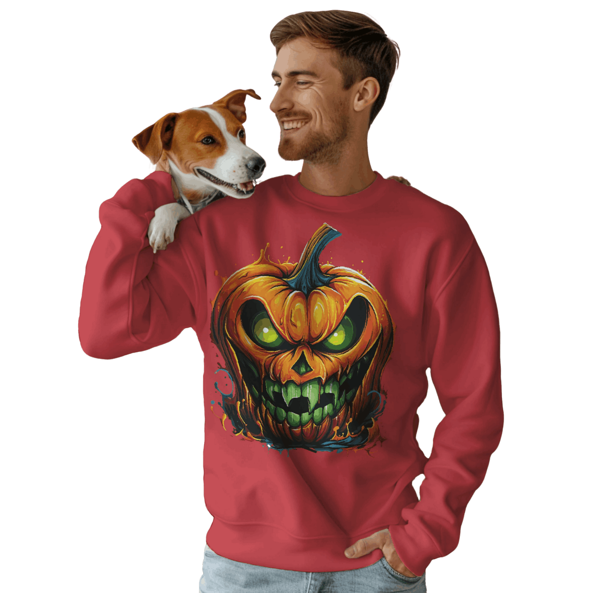 Menacing Halloween Pumpkin Sweatshirt for Fun and Whimsy Red