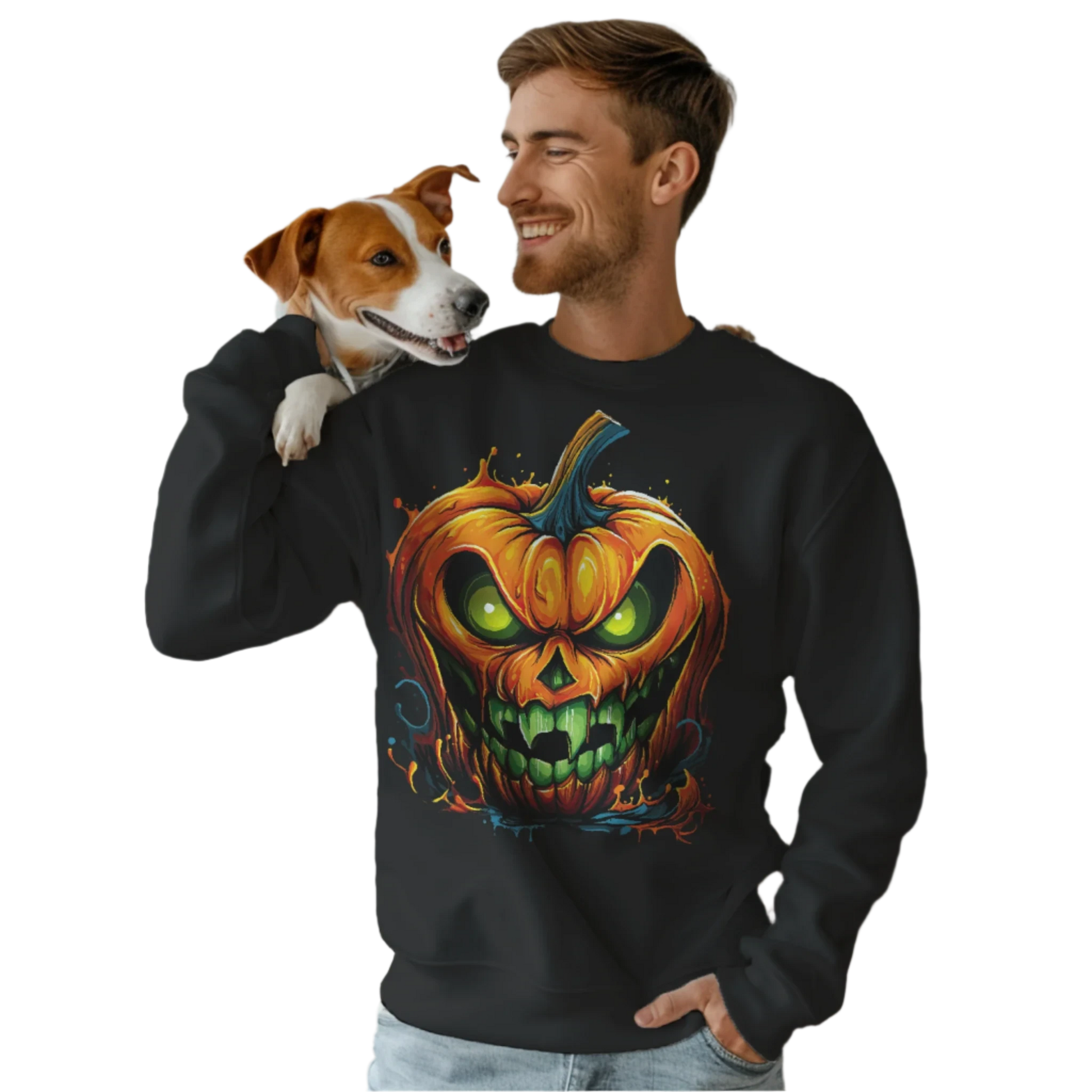 Menacing Halloween Pumpkin Sweatshirt for Fun and Whimsy Black