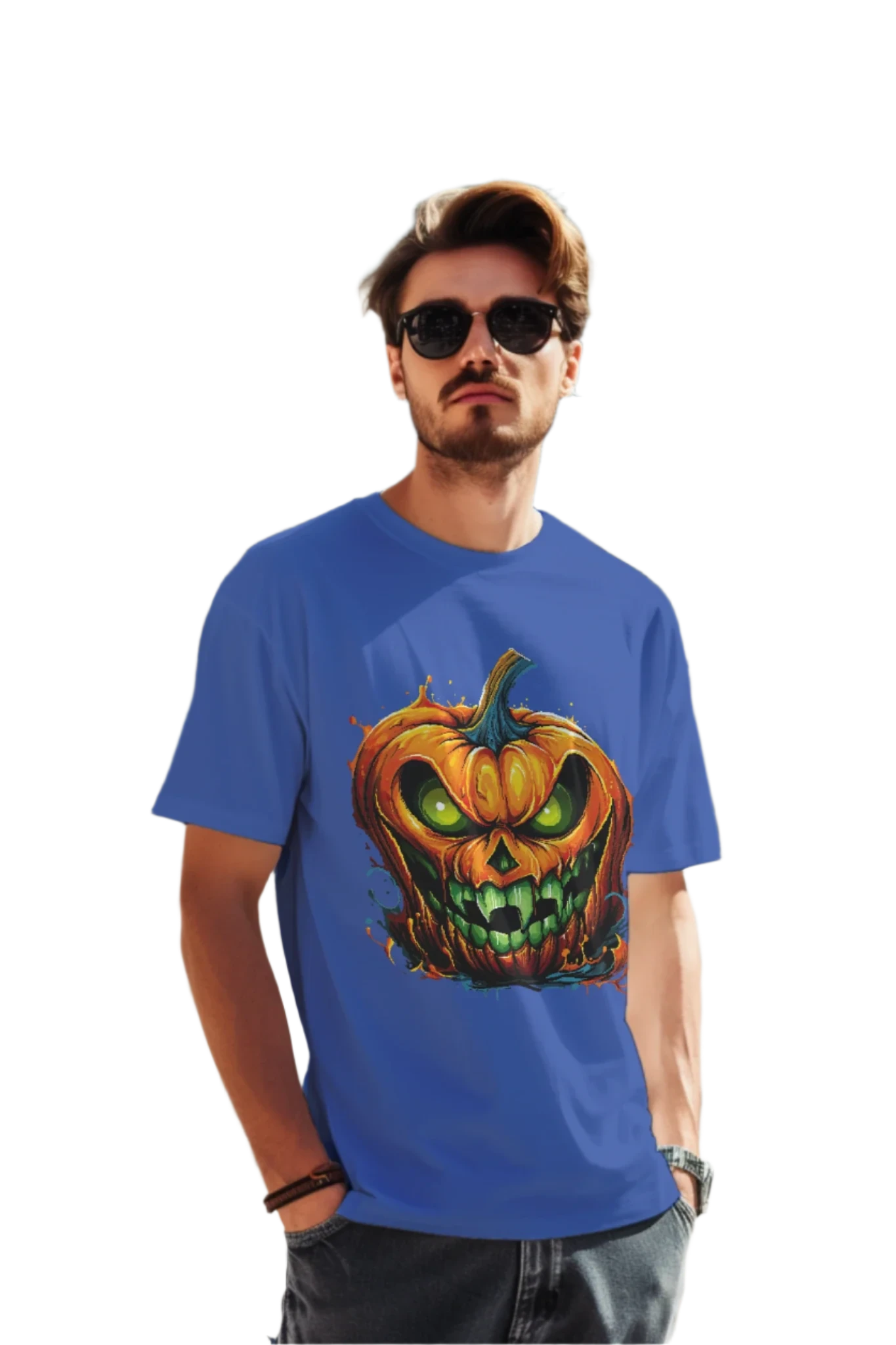 Menacing Halloween Pumpkin T-Shirt for a Spooktacular Statement True Royal