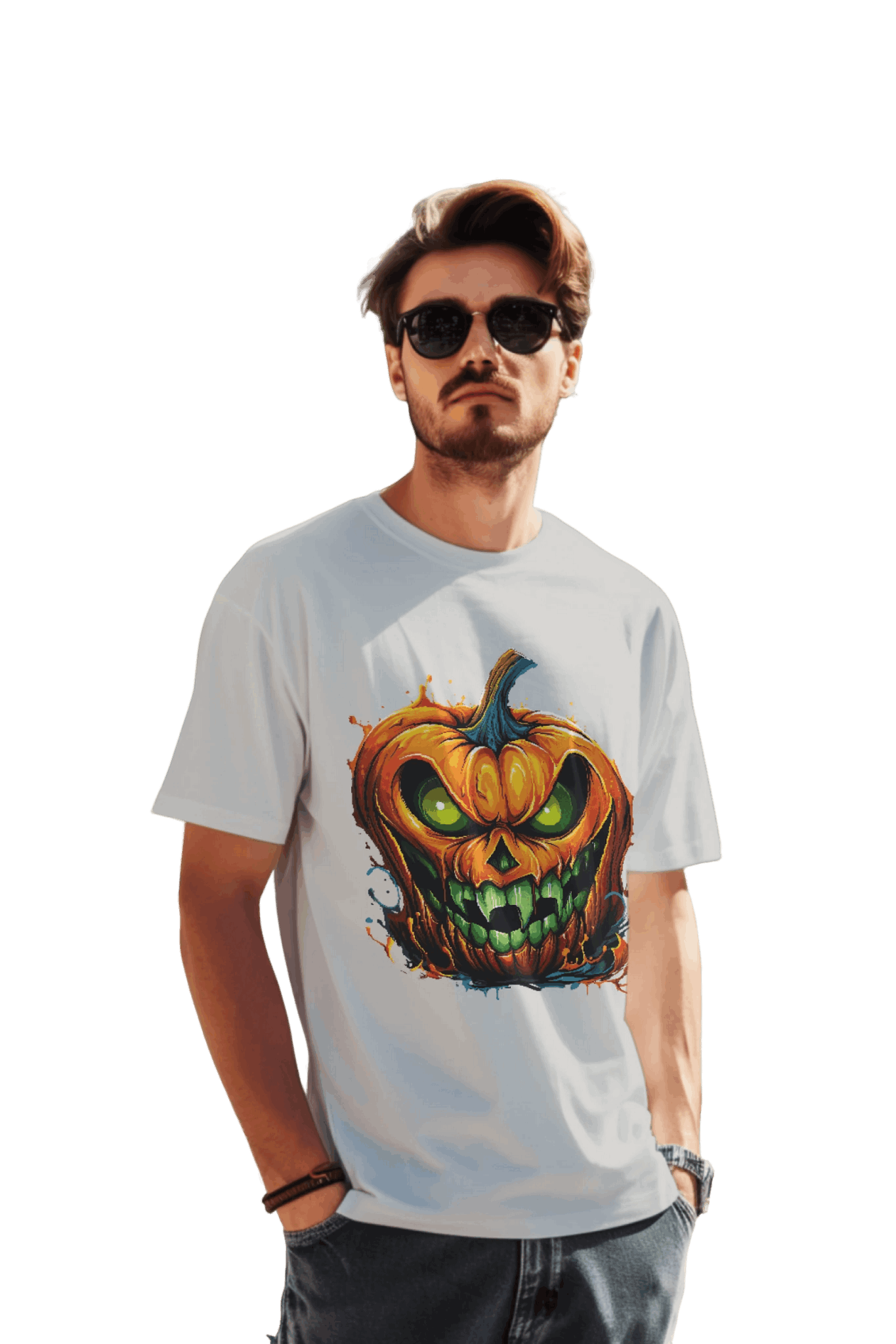 Menacing Halloween Pumpkin T-Shirt for a Spooktacular Statement Silver