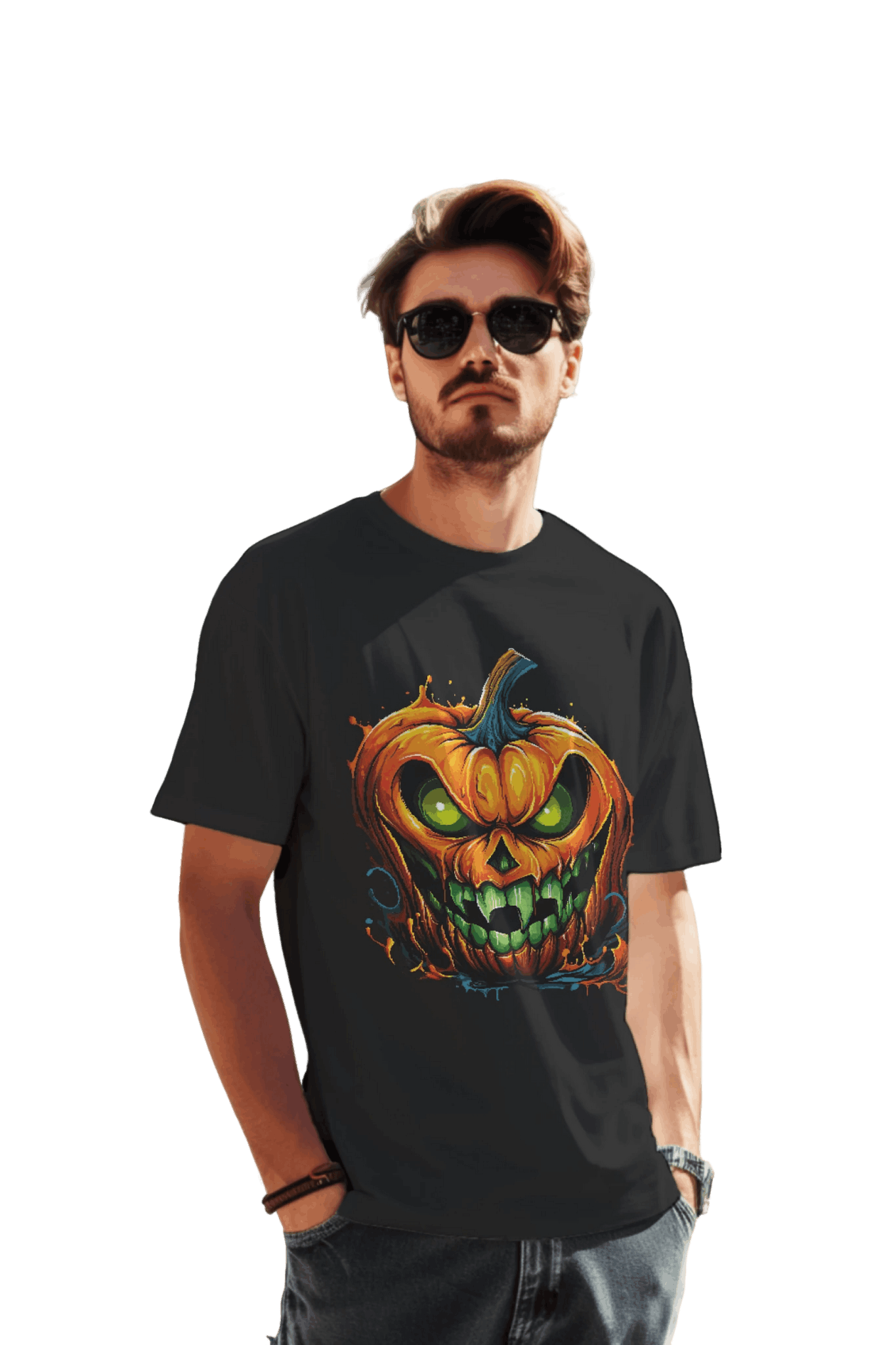 Menacing Halloween Pumpkin T-Shirt for a Spooktacular Statement Black