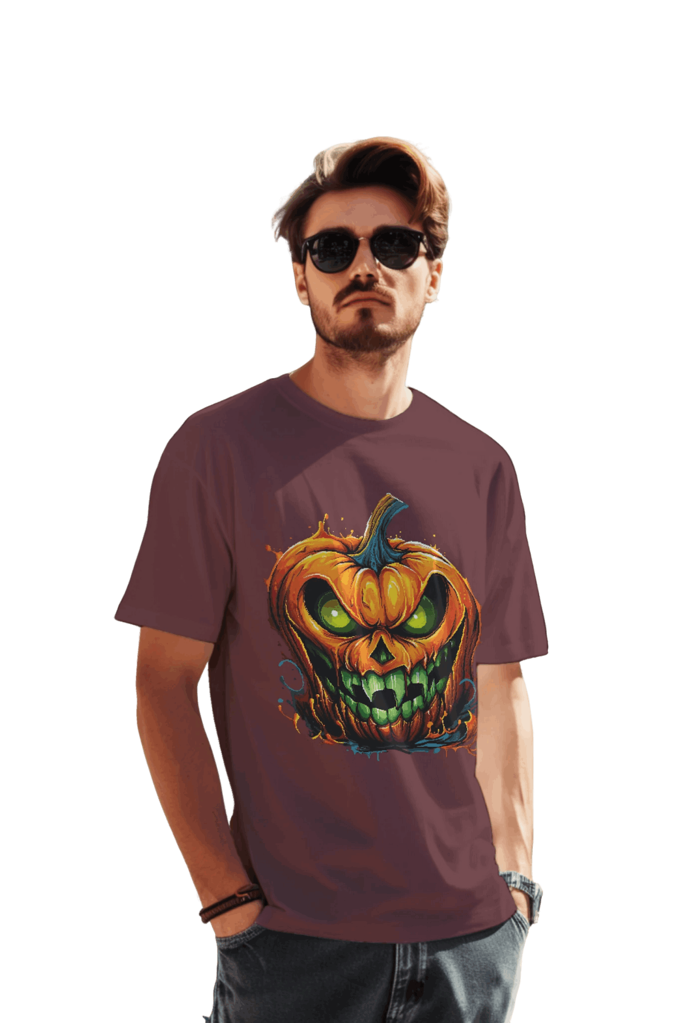 Menacing Halloween Pumpkin T-Shirt for a Spooktacular Statement Maroon