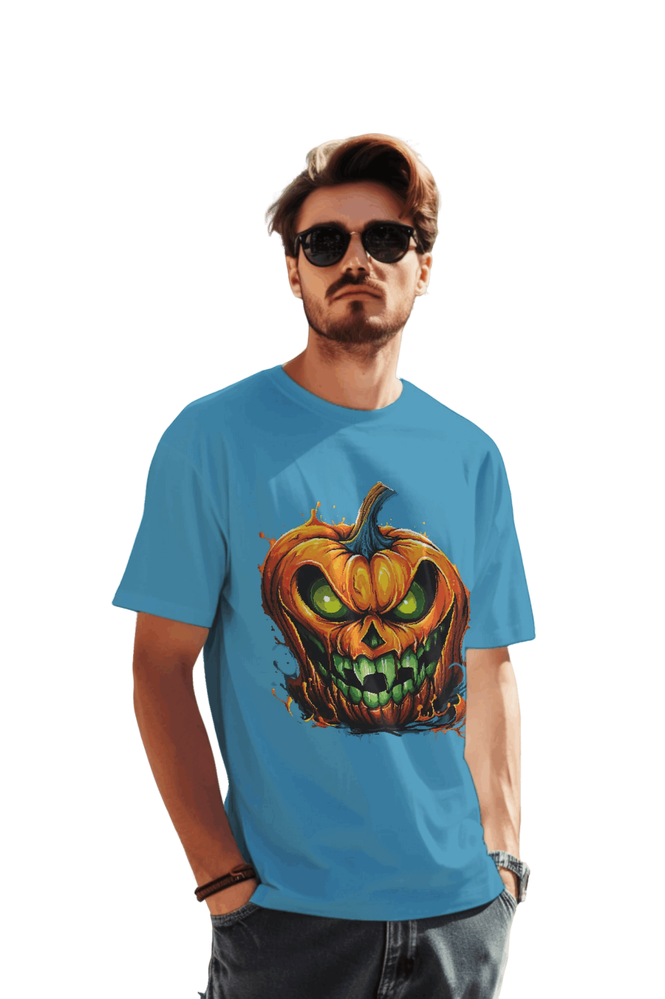 Menacing Halloween Pumpkin T-Shirt for a Spooktacular Statement Aqua