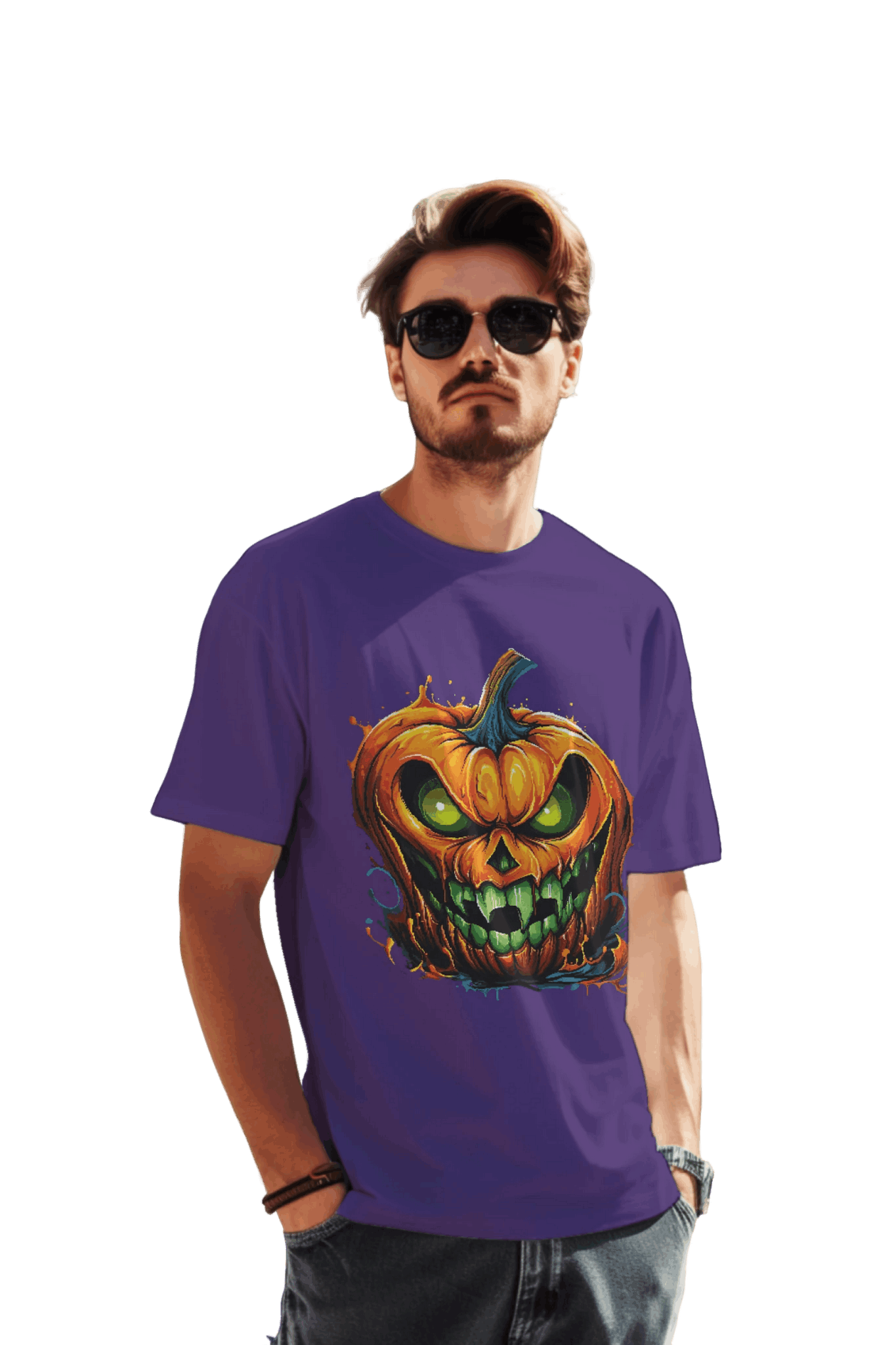 Menacing Halloween Pumpkin T-Shirt for a Spooktacular Statement Team Purple