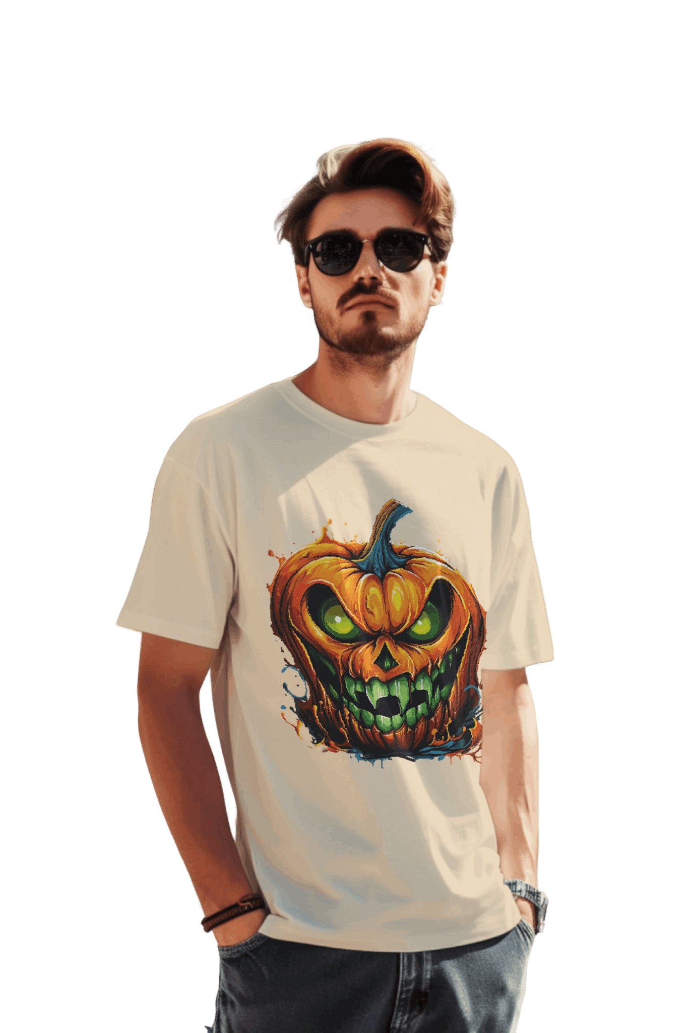 Menacing Halloween Pumpkin T-Shirt for a Spooktacular Statement Soft Cream