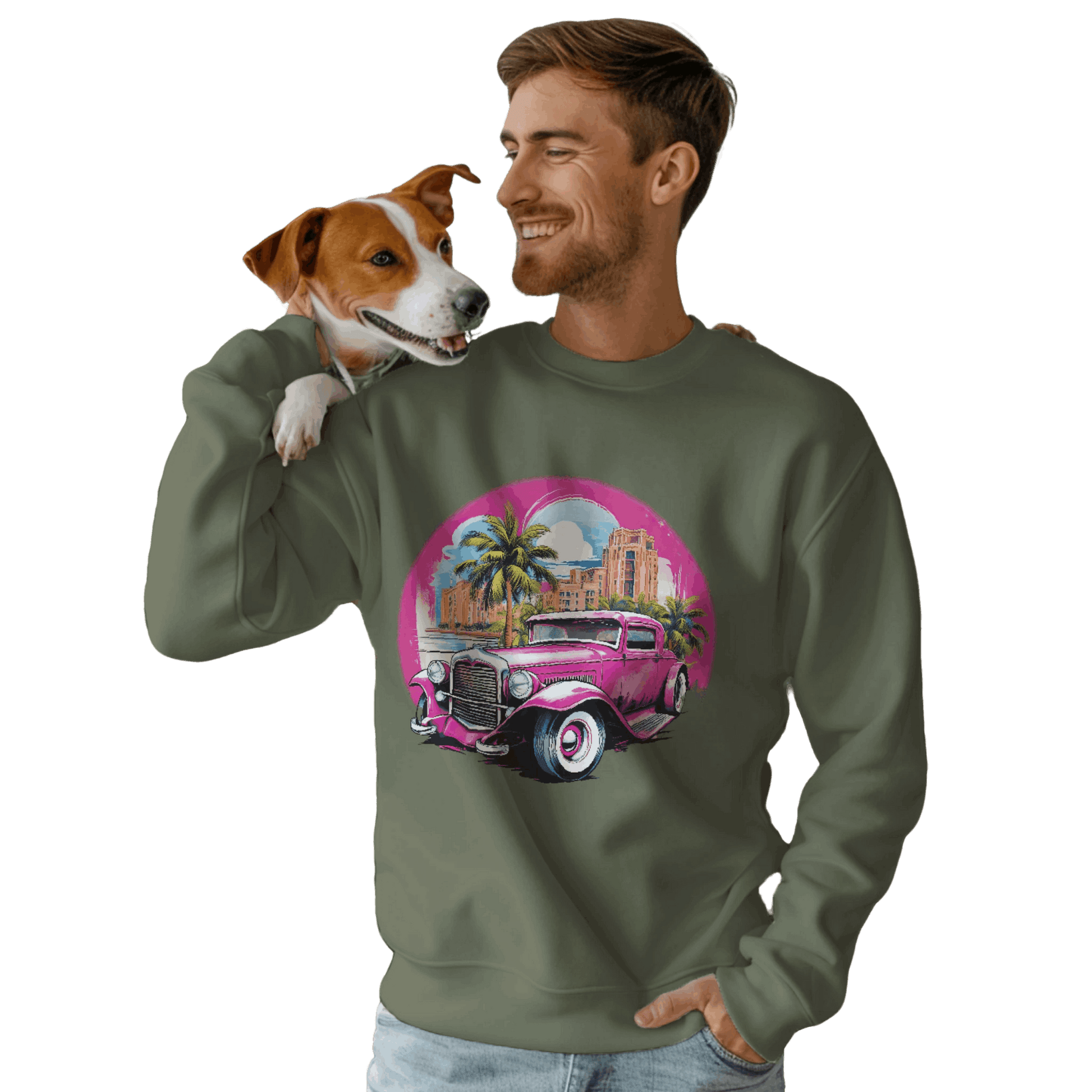 Pink Hot Rod Crewneck Sweatshirt for a Stylish Wardrobe Upgrade Military Green