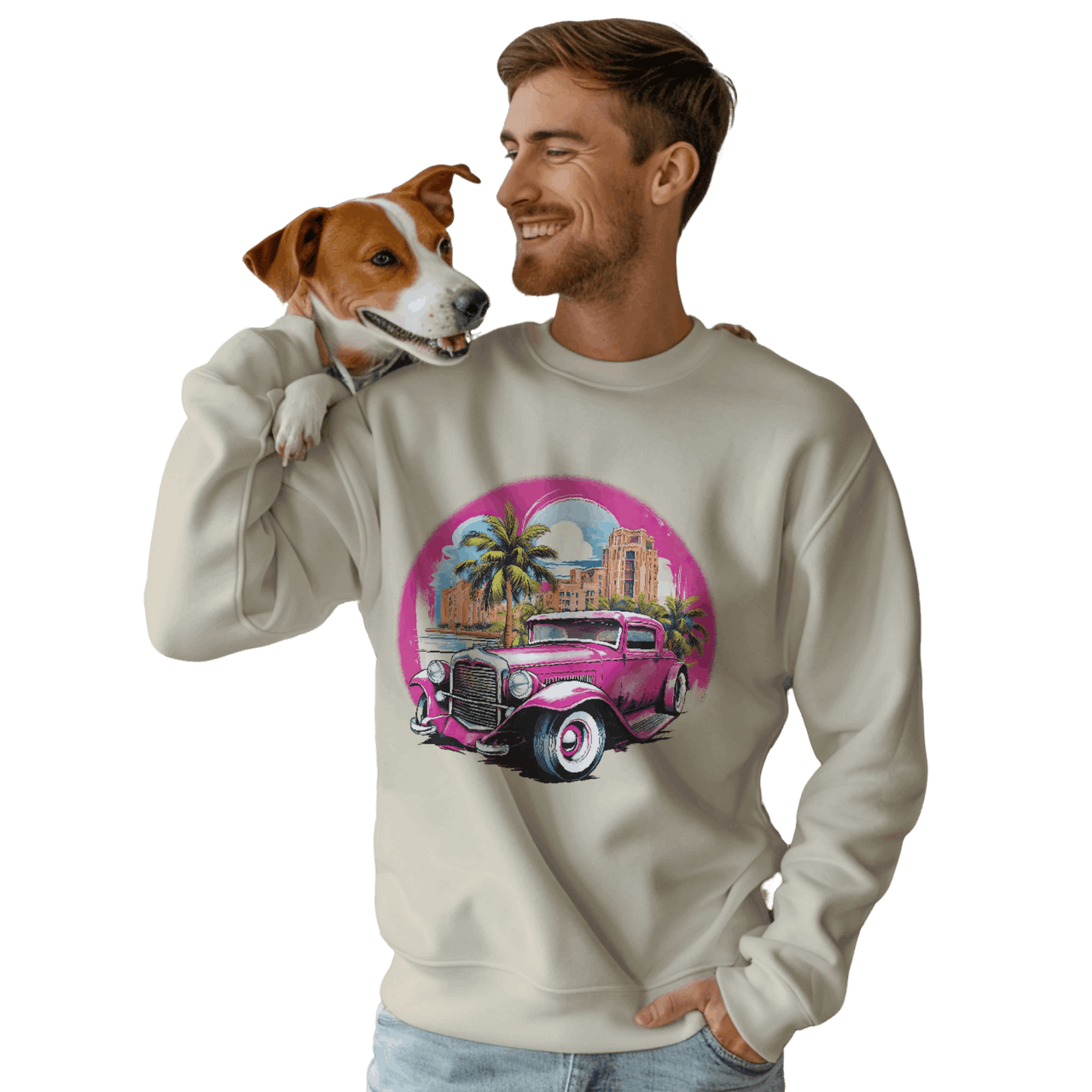 Pink Hot Rod Crewneck Sweatshirt for a Stylish Wardrobe Upgrade Sand