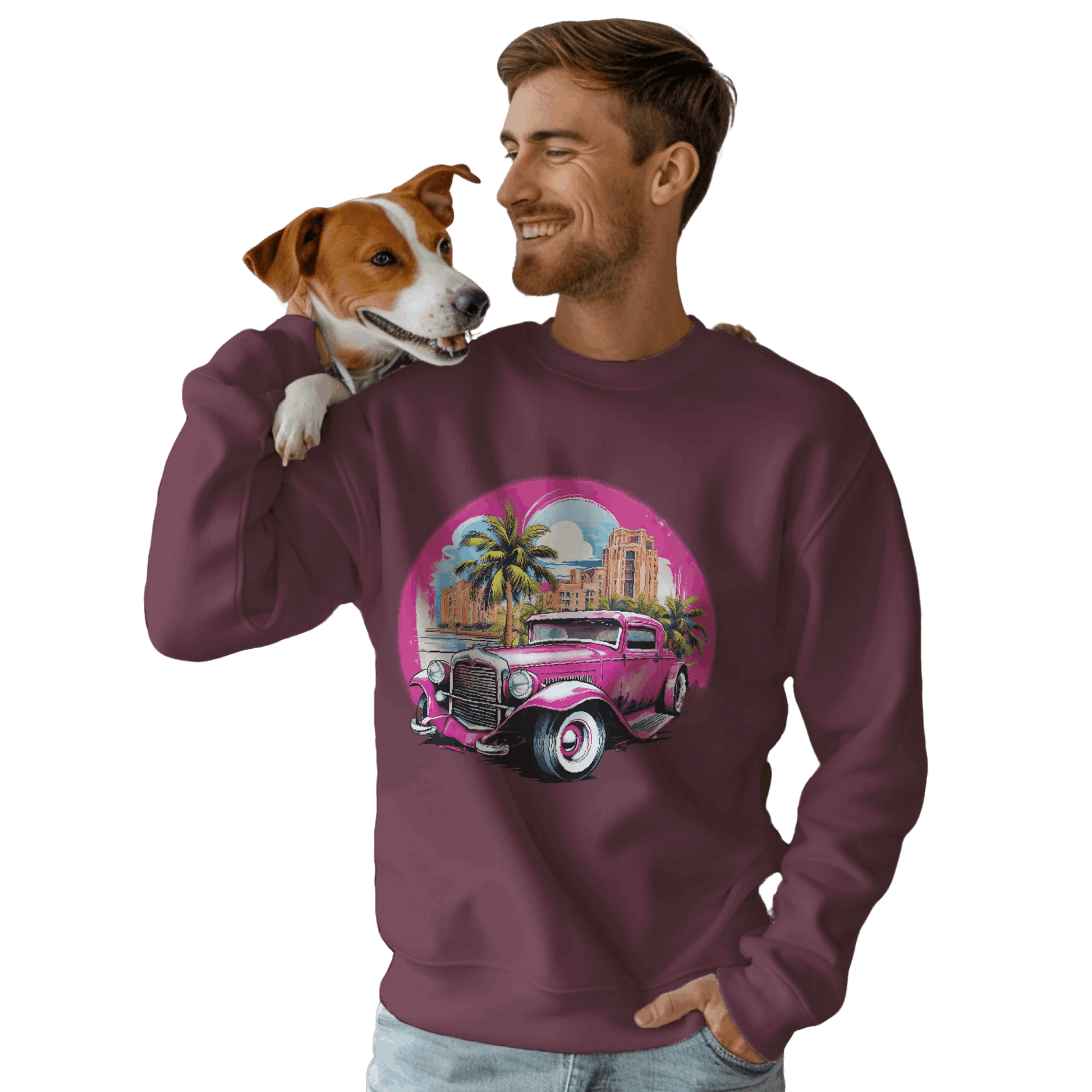 Pink Hot Rod Crewneck Sweatshirt for a Stylish Wardrobe Upgrade Maroon