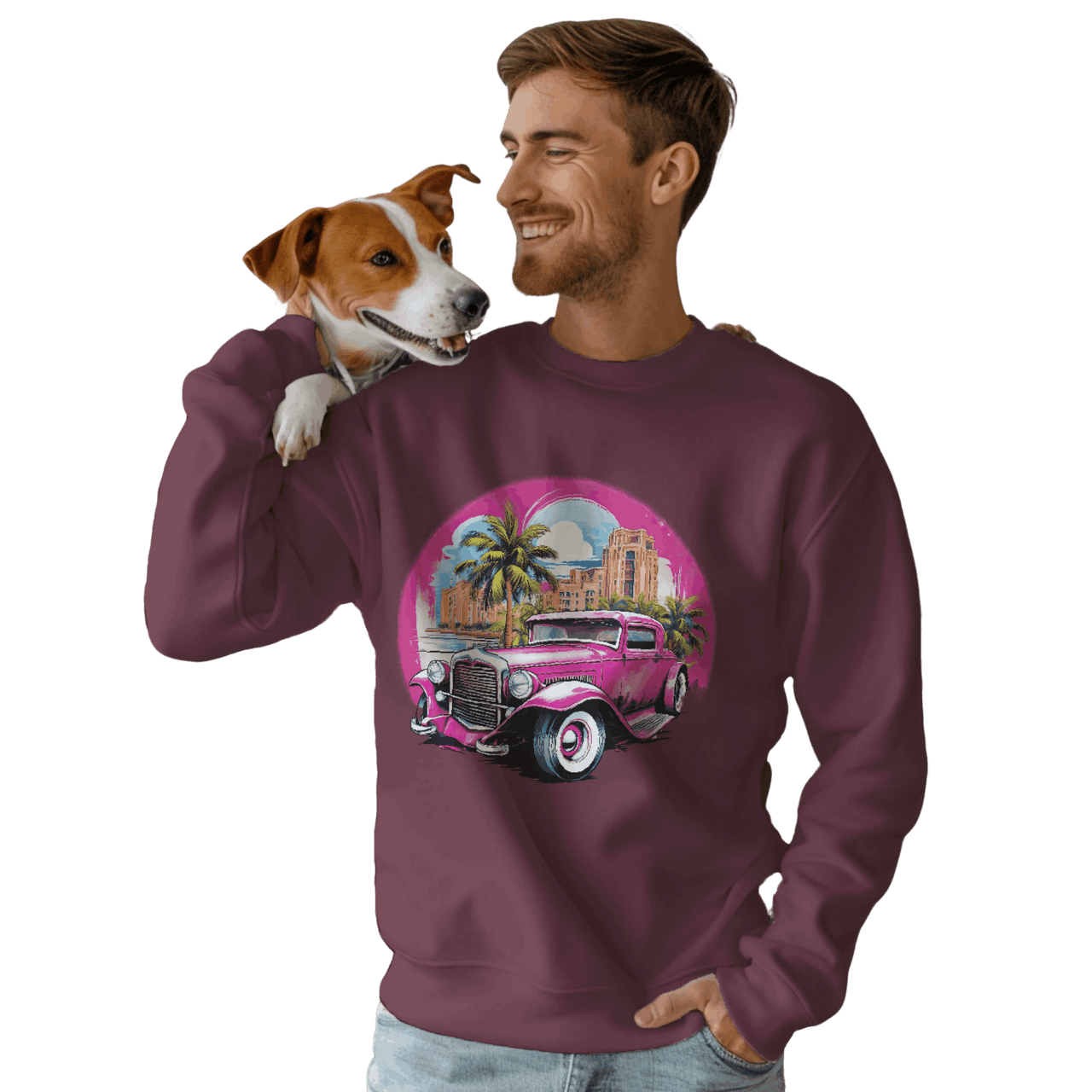 Pink Hot Rod Crewneck Sweatshirt for a Stylish Wardrobe Upgrade Maroon