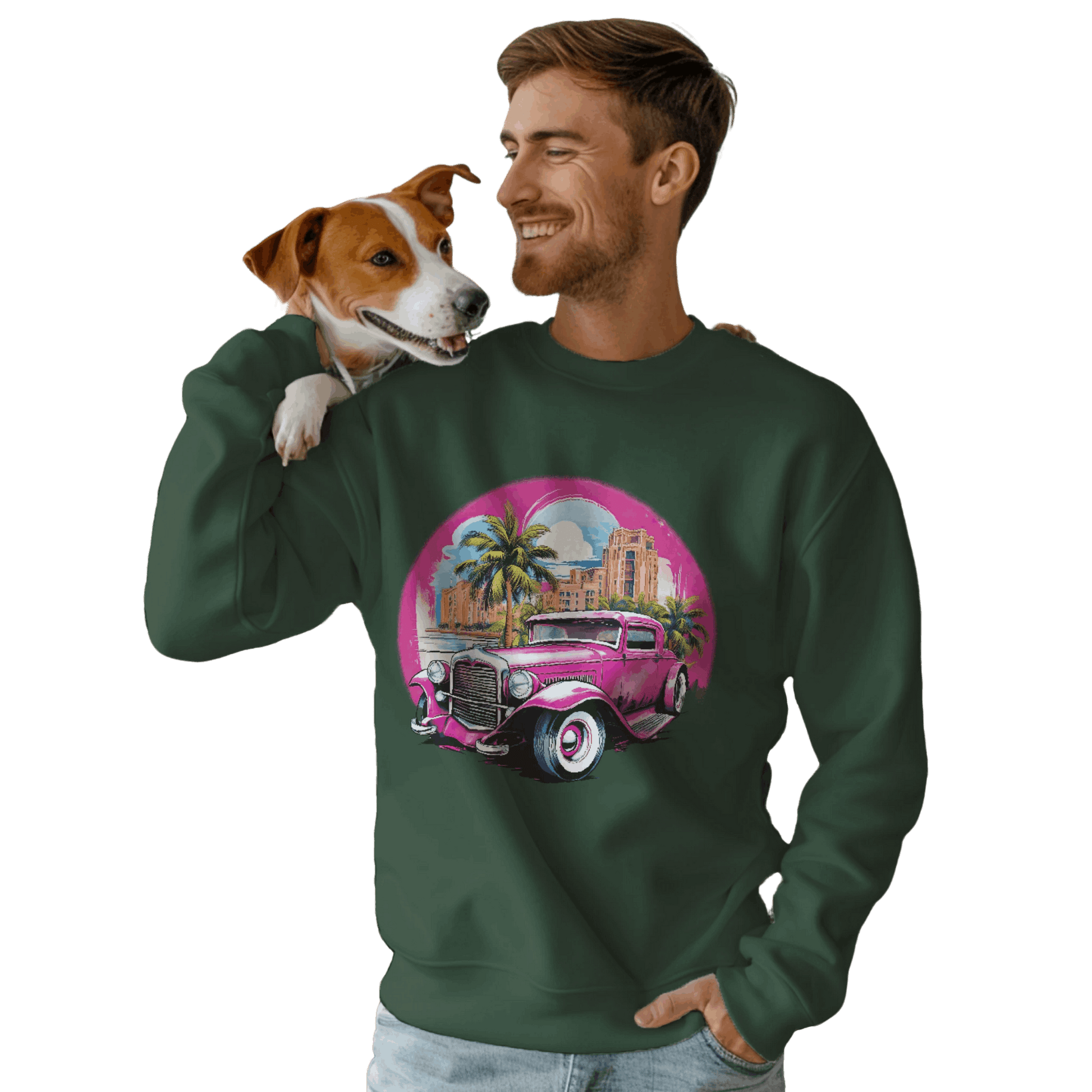 Pink Hot Rod Crewneck Sweatshirt for a Stylish Wardrobe Upgrade Forest Green