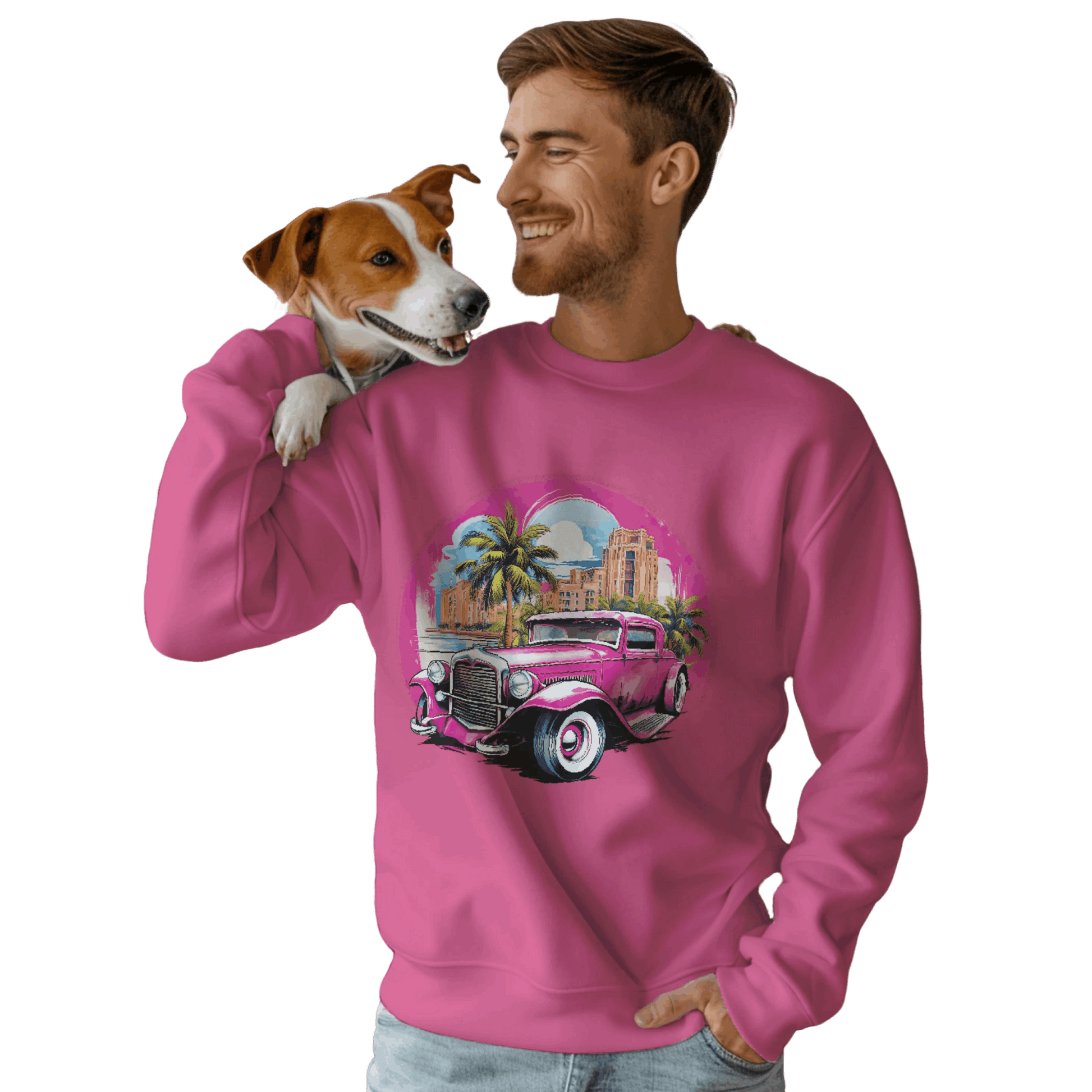 Pink Hot Rod Crewneck Sweatshirt for a Stylish Wardrobe Upgrade Heliconia