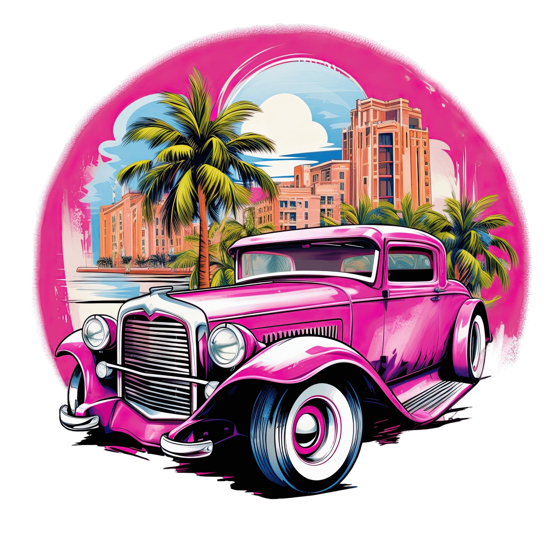 Pink Hot Rod T-Shirt: Retro Charm Meets Tropical Vibes