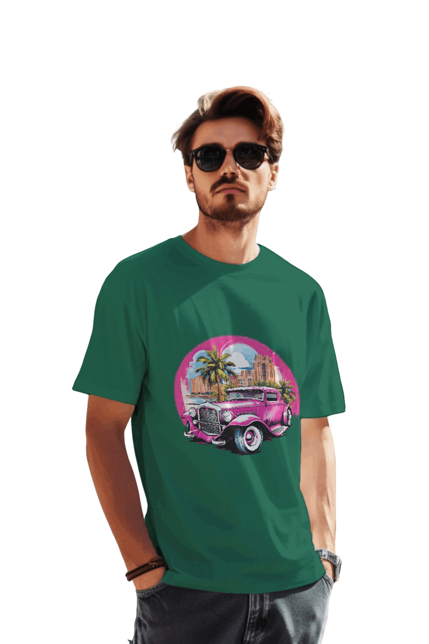 Pink Hot Rod T-Shirt: Retro Charm Meets Tropical Vibes Kelly