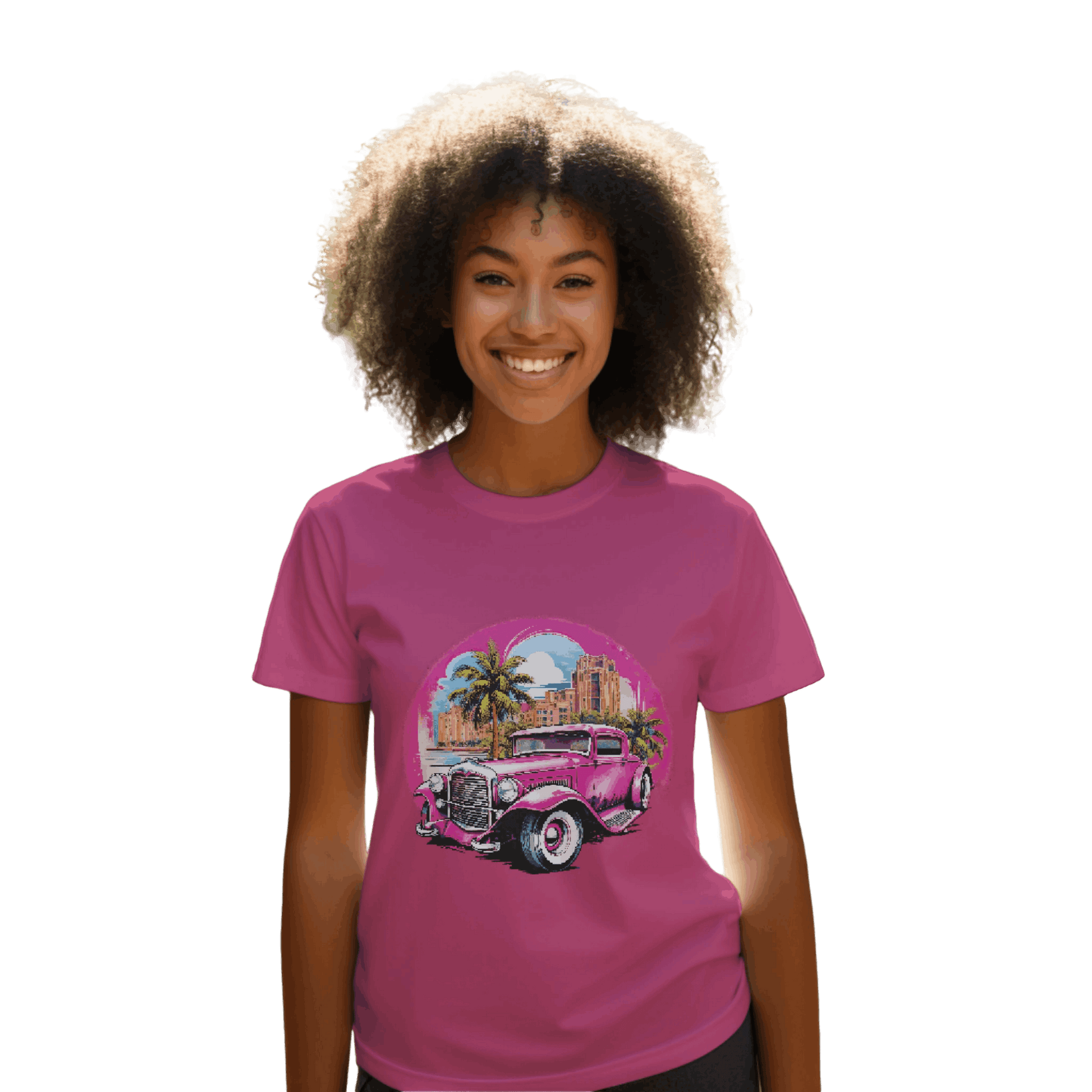 Pink Hot Rod T-Shirt: Retro Charm Meets Tropical Vibes