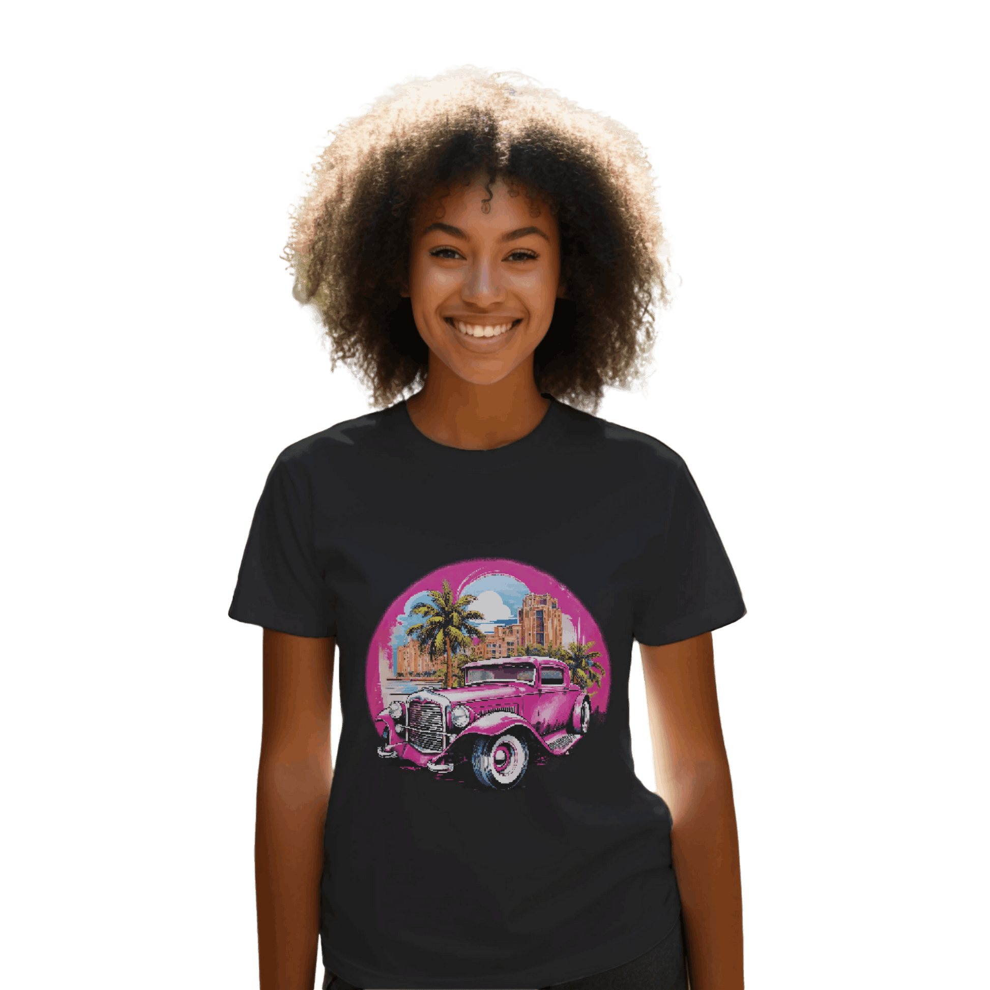 Pink Hot Rod T-Shirt: Retro Charm Meets Tropical Vibes