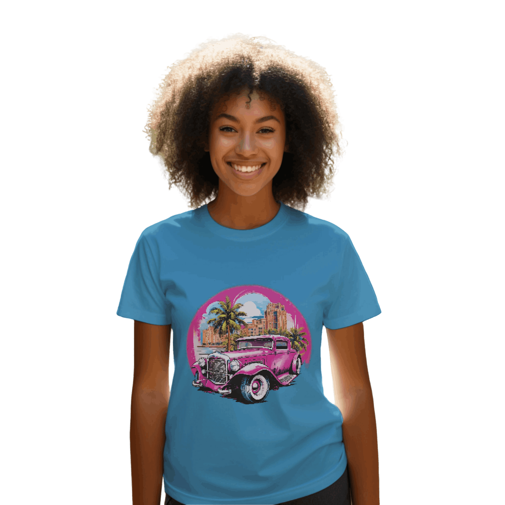 Pink Hot Rod T-Shirt: Retro Charm Meets Tropical Vibes