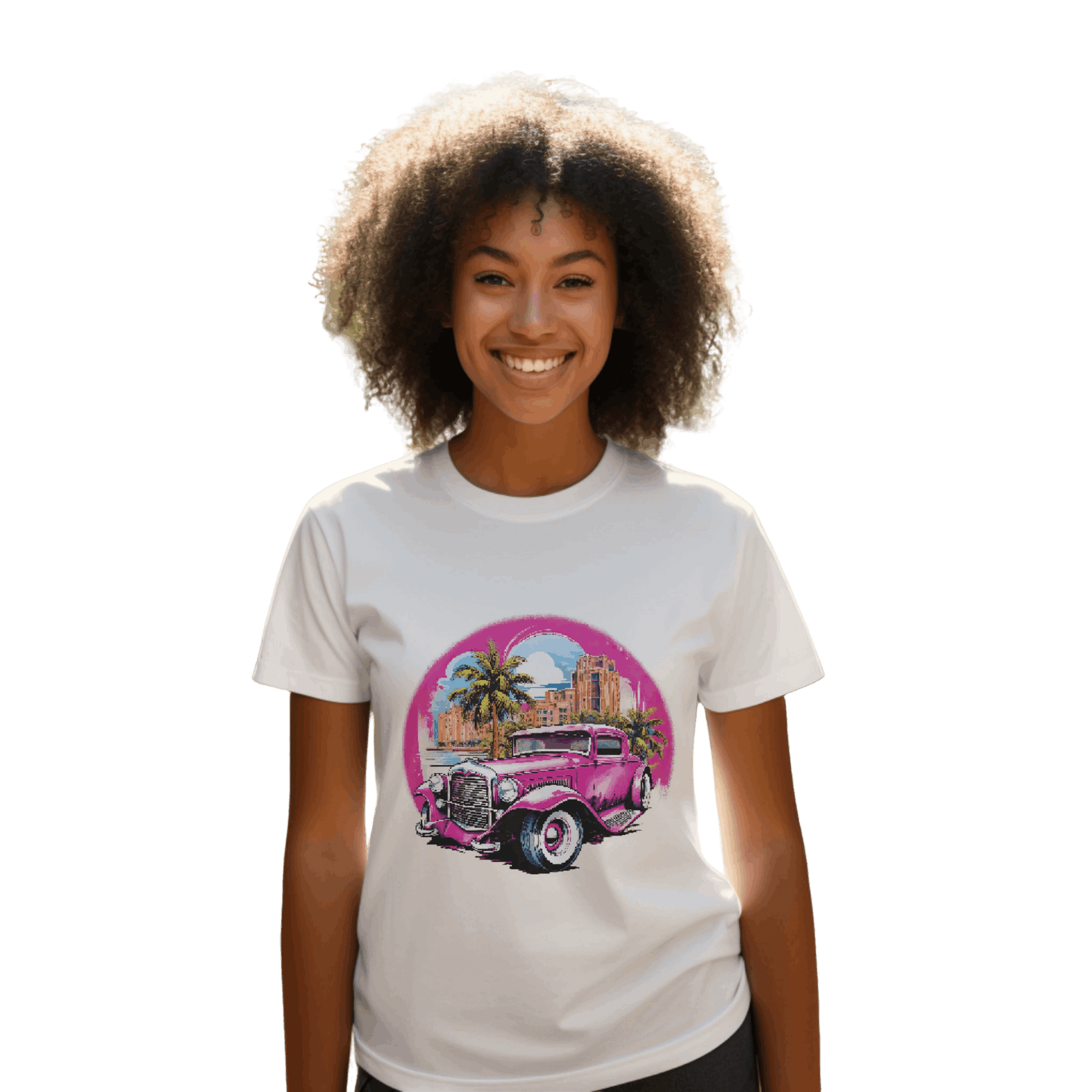 Pink Hot Rod T-Shirt: Retro Charm Meets Tropical Vibes