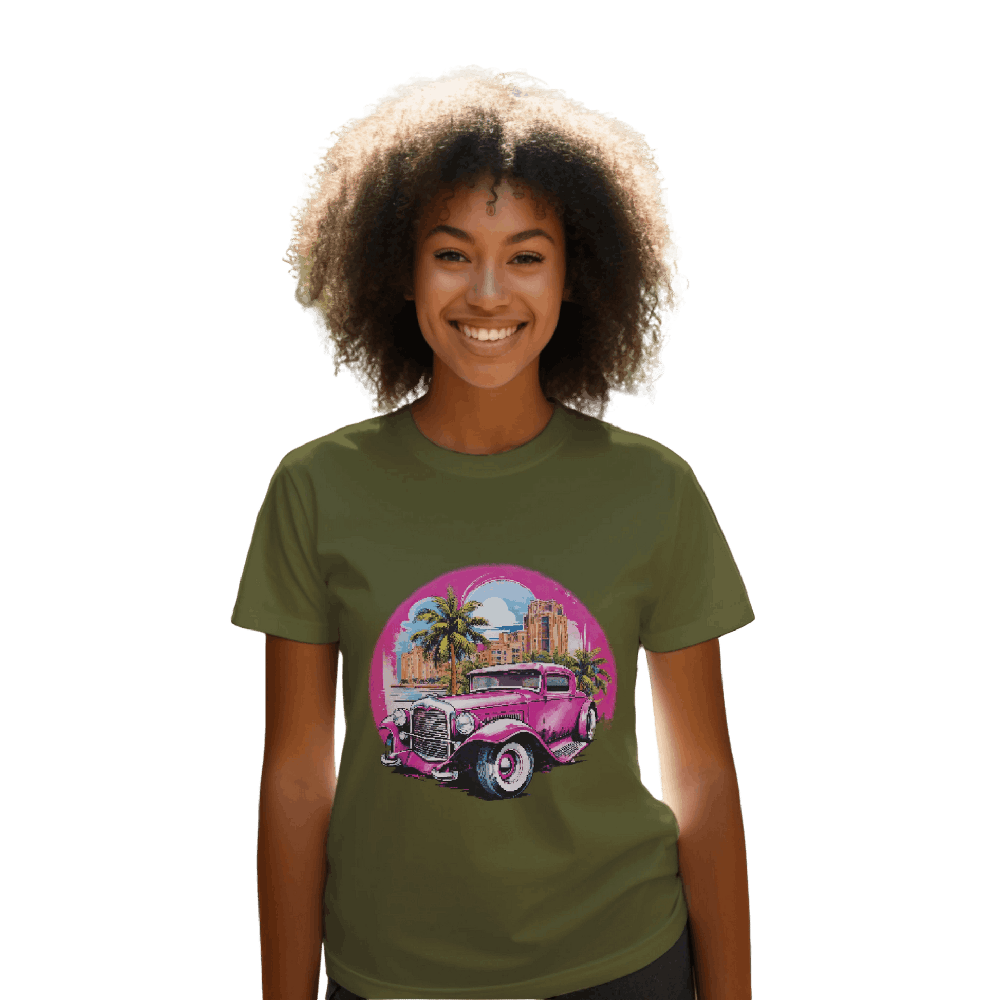 Pink Hot Rod T-Shirt: Retro Charm Meets Tropical Vibes