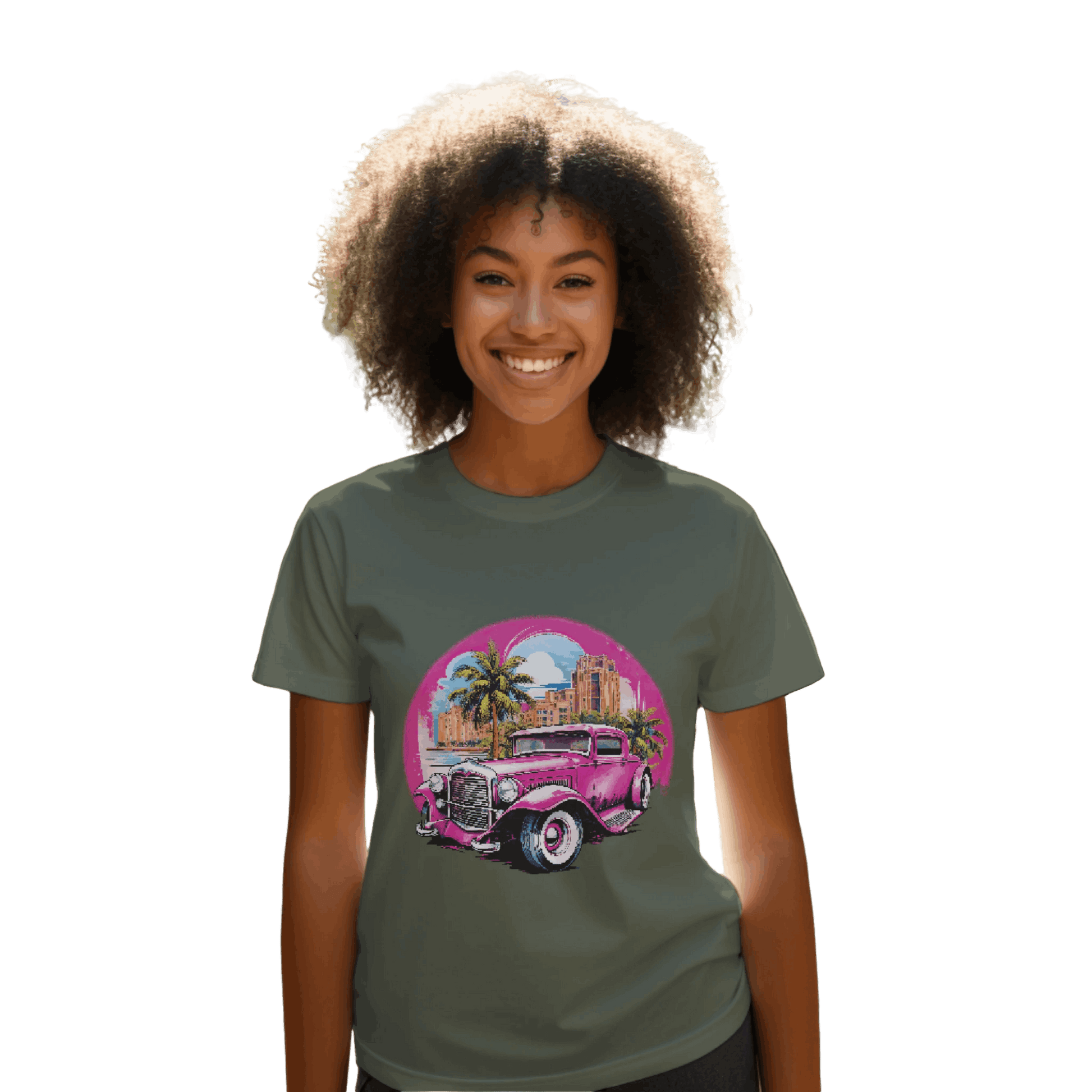 Pink Hot Rod T-Shirt: Retro Charm Meets Tropical Vibes