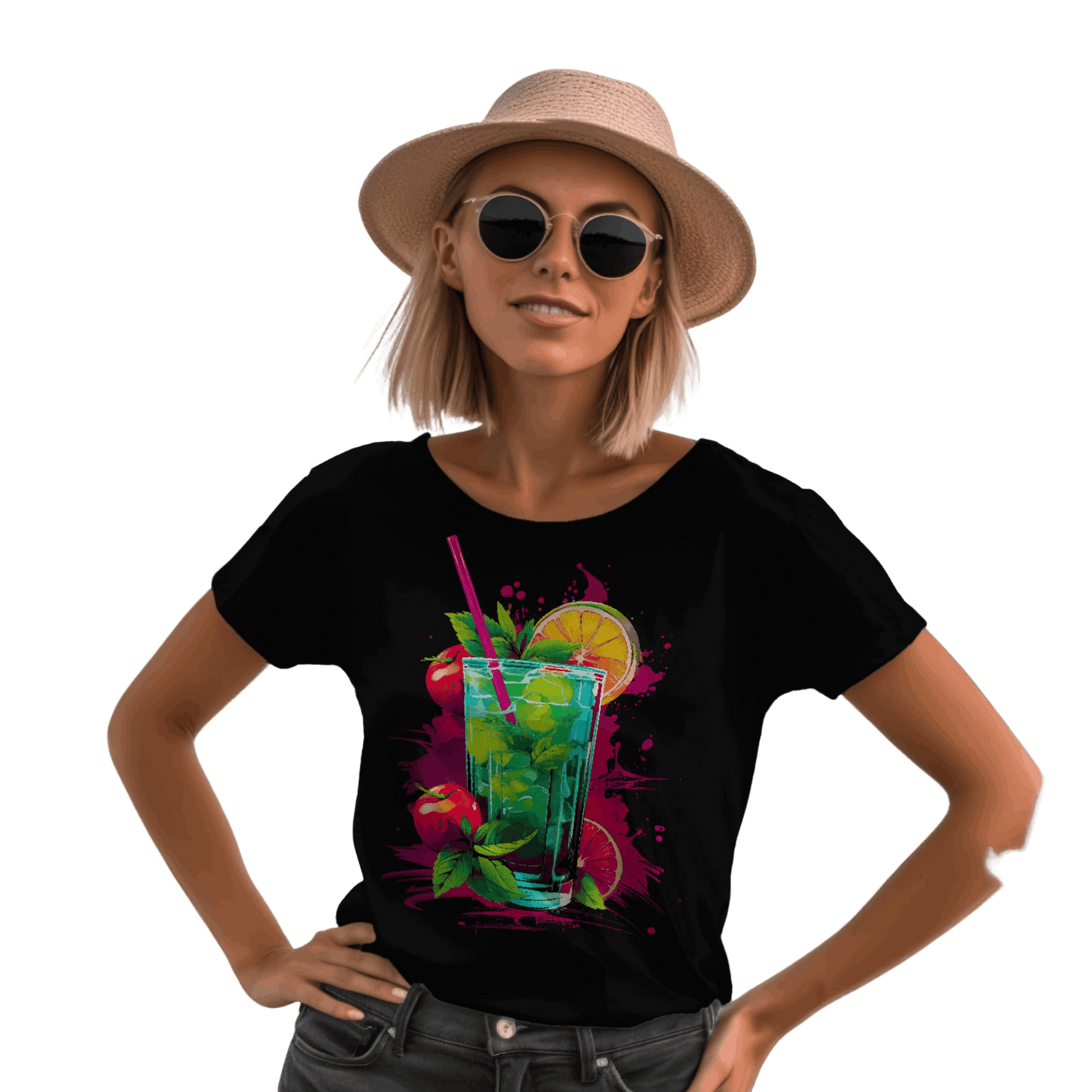 Vibrant Drink Design Refreshing T-Shirt for a Whimsical Look