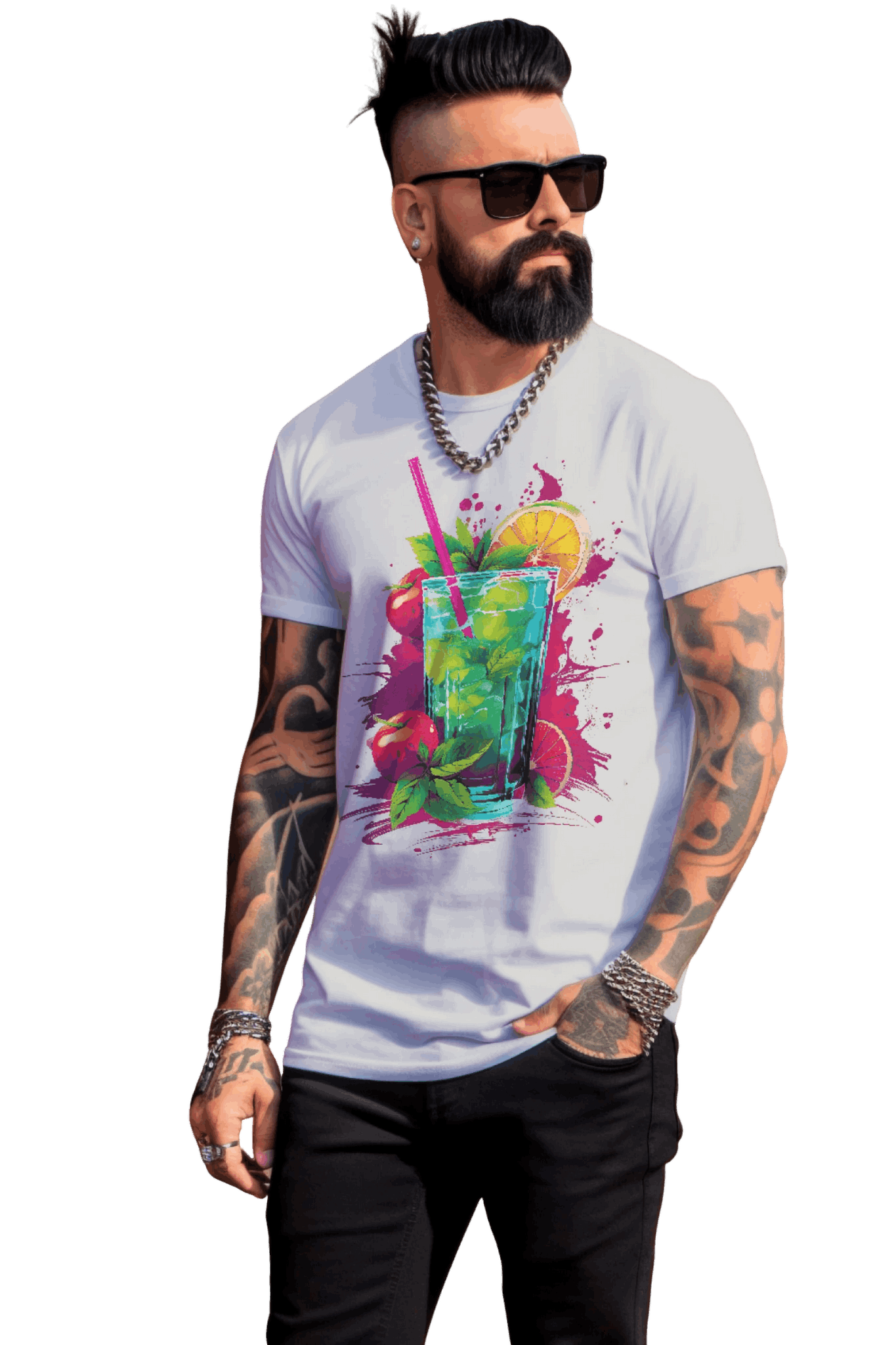 Vibrant Drink Design Refreshing T-Shirt for a Whimsical Look