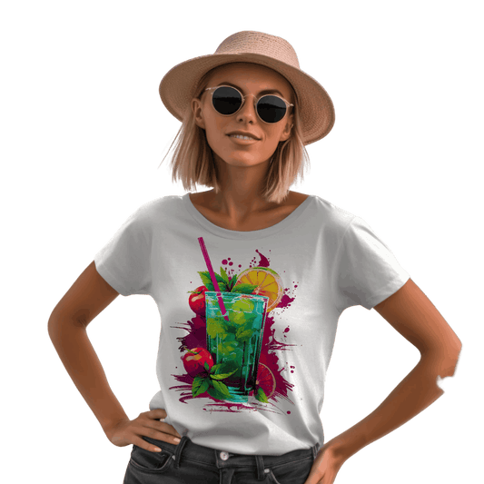 Vibrant Drink Design Refreshing T-Shirt for a Whimsical Look White