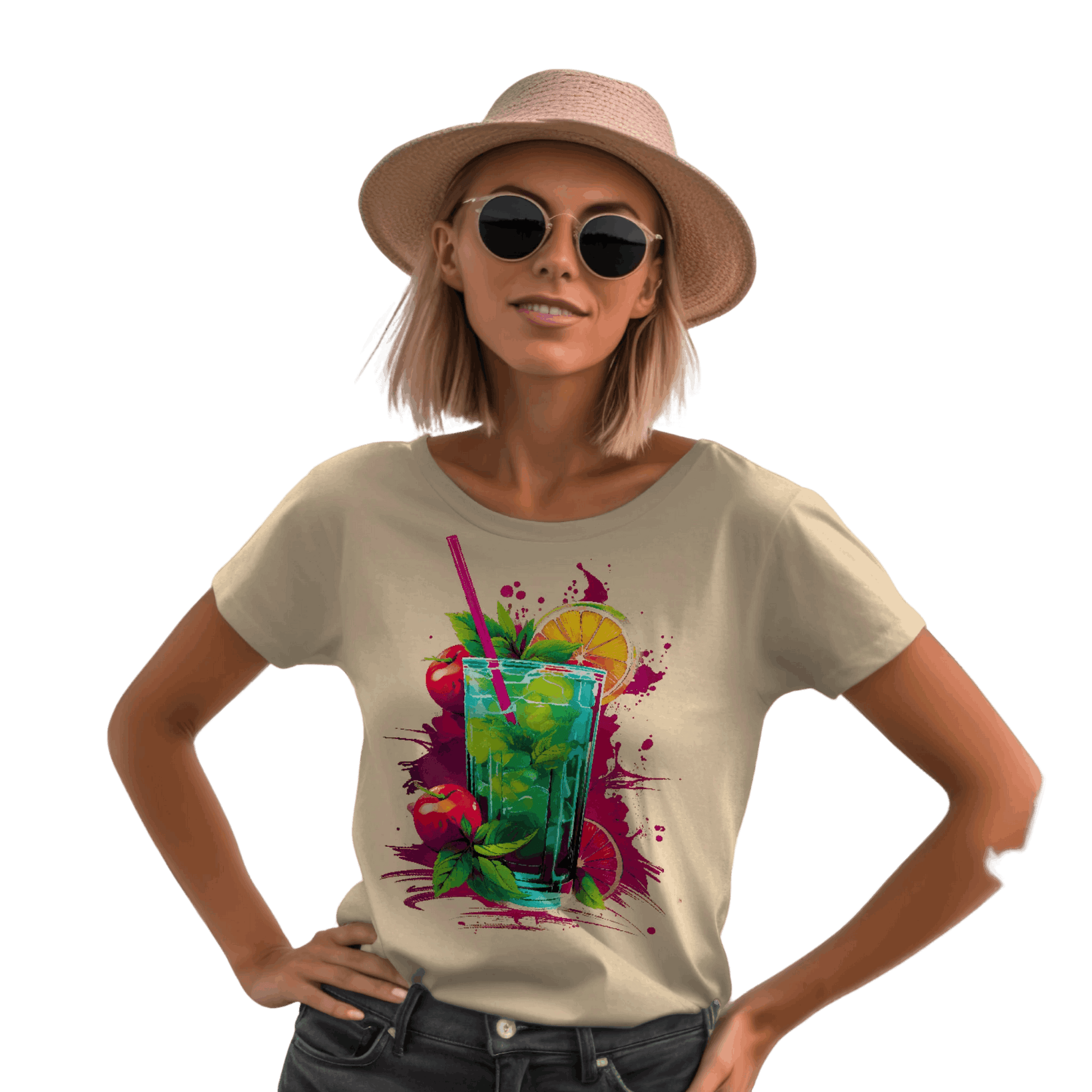 Vibrant Drink Design Refreshing T-Shirt for a Whimsical Look Soft Cream